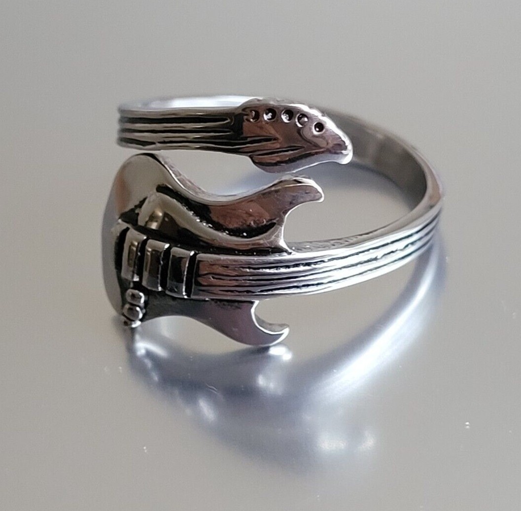 Stainless Steel Guitar Spoon Ring – Musician Adjustable Boho Band