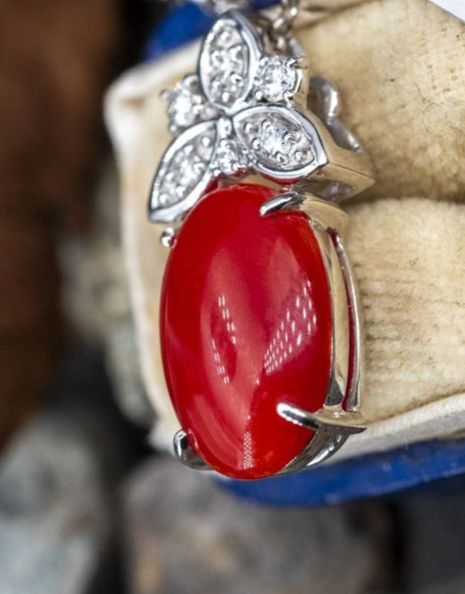 Beautiful Coral Lab Created Pendant 925 Sterling Silver Gift For Mother’s Day