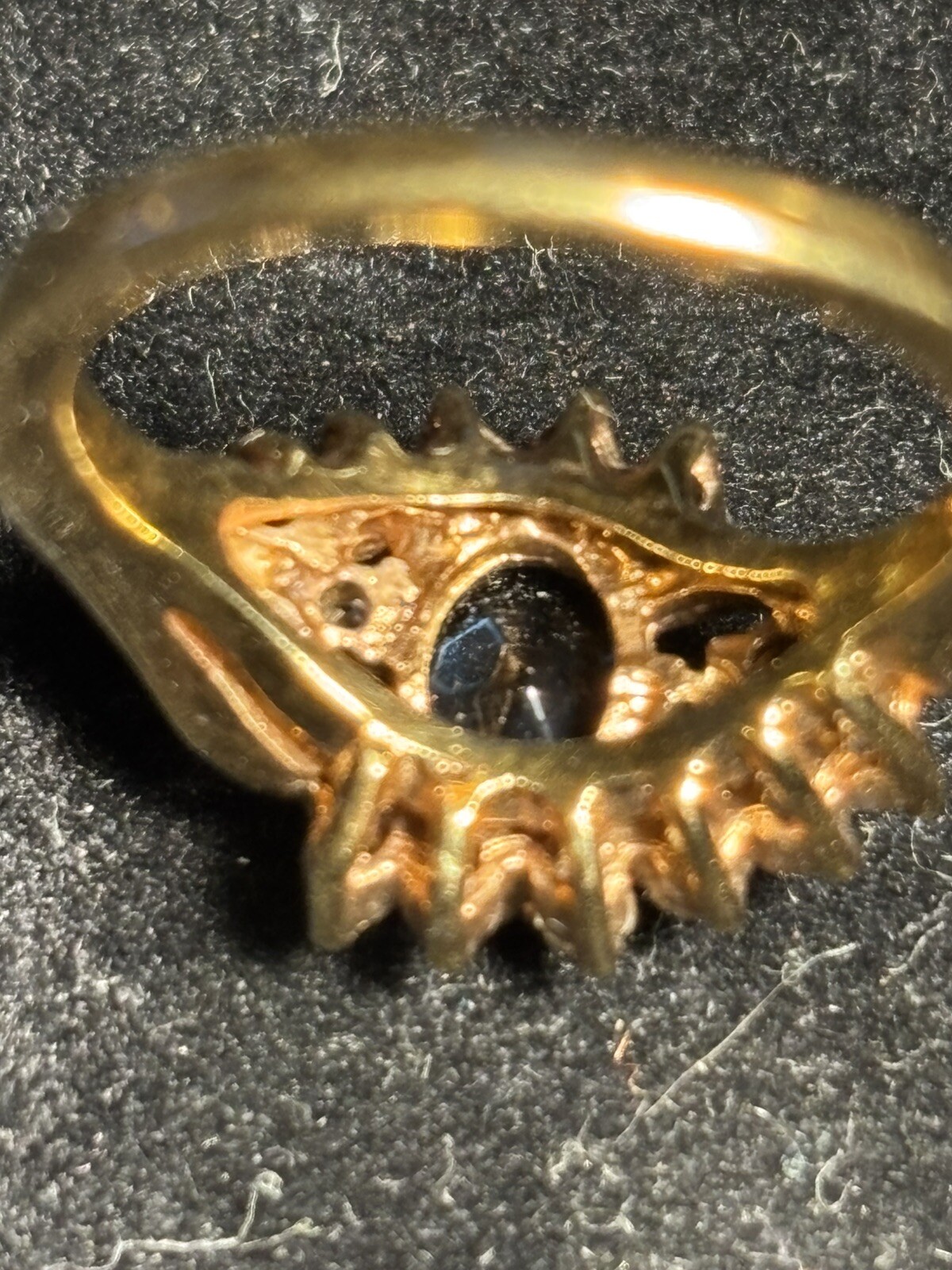 Cocktail Ring Faux Faceted Blue & Clear CZ Stones Elegant Sz 7 Gold Toned