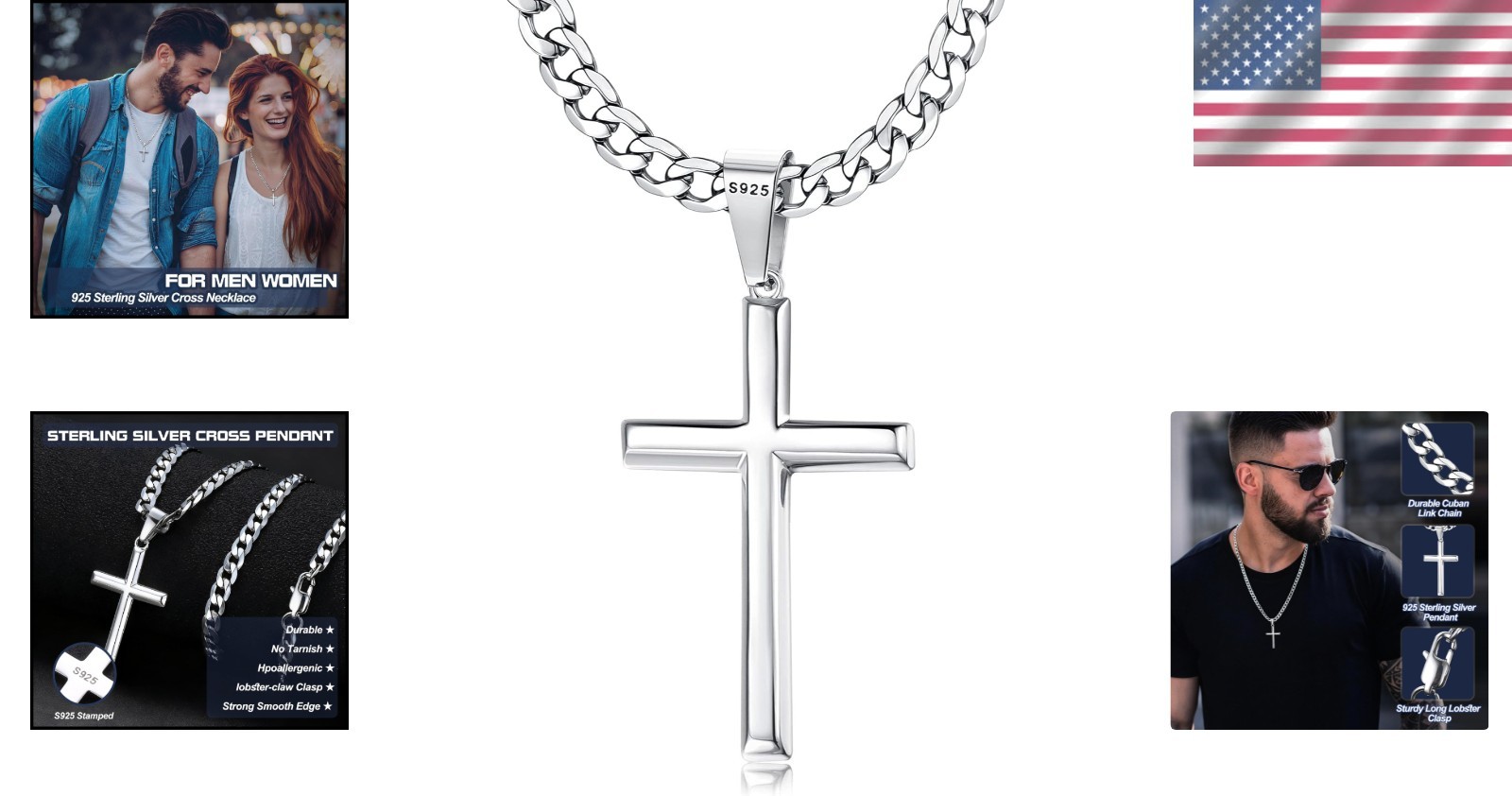 Elegant Beveled Edge Sterling Silver Cross Necklace – Adjustable 16-30 Inches