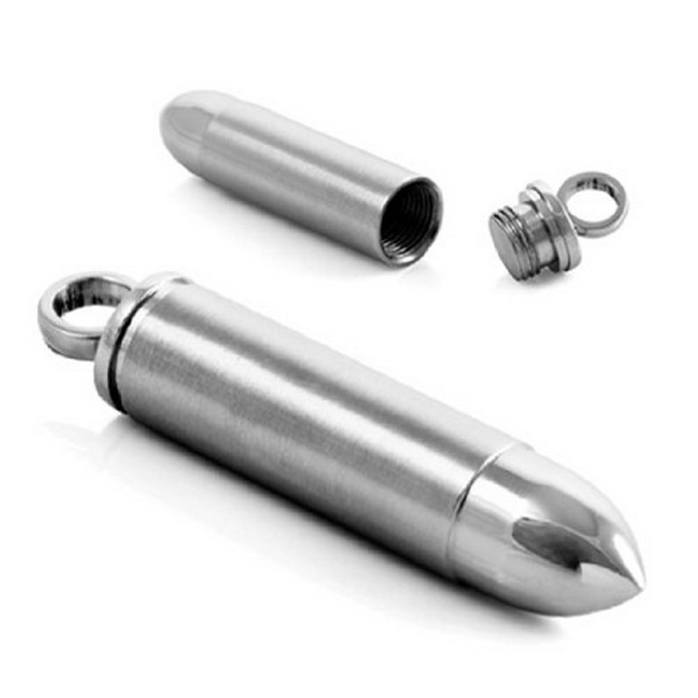 Cremation Stainless Steel Bullet Urn Necklace Ash Keepsake Memorial Pendant Mens