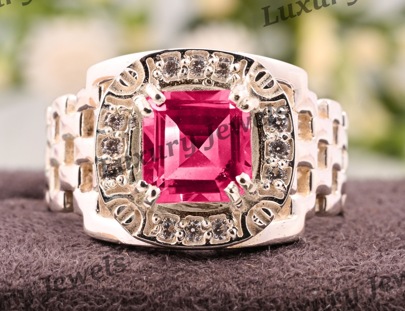 Pink Tourmaline Signet Ring for Men 925 Sterling Silver Handmade