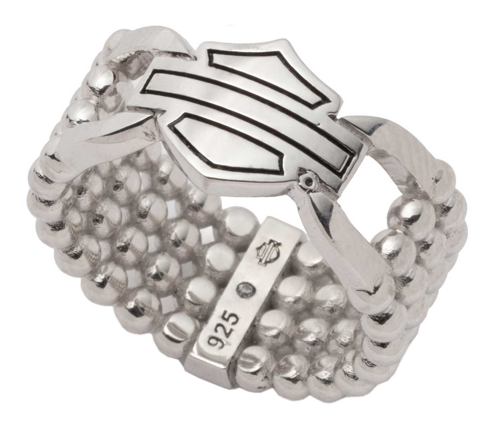 Harley-Davidson Women’s Bar & Shield Round Stack Beaded Texture Ring, Silver