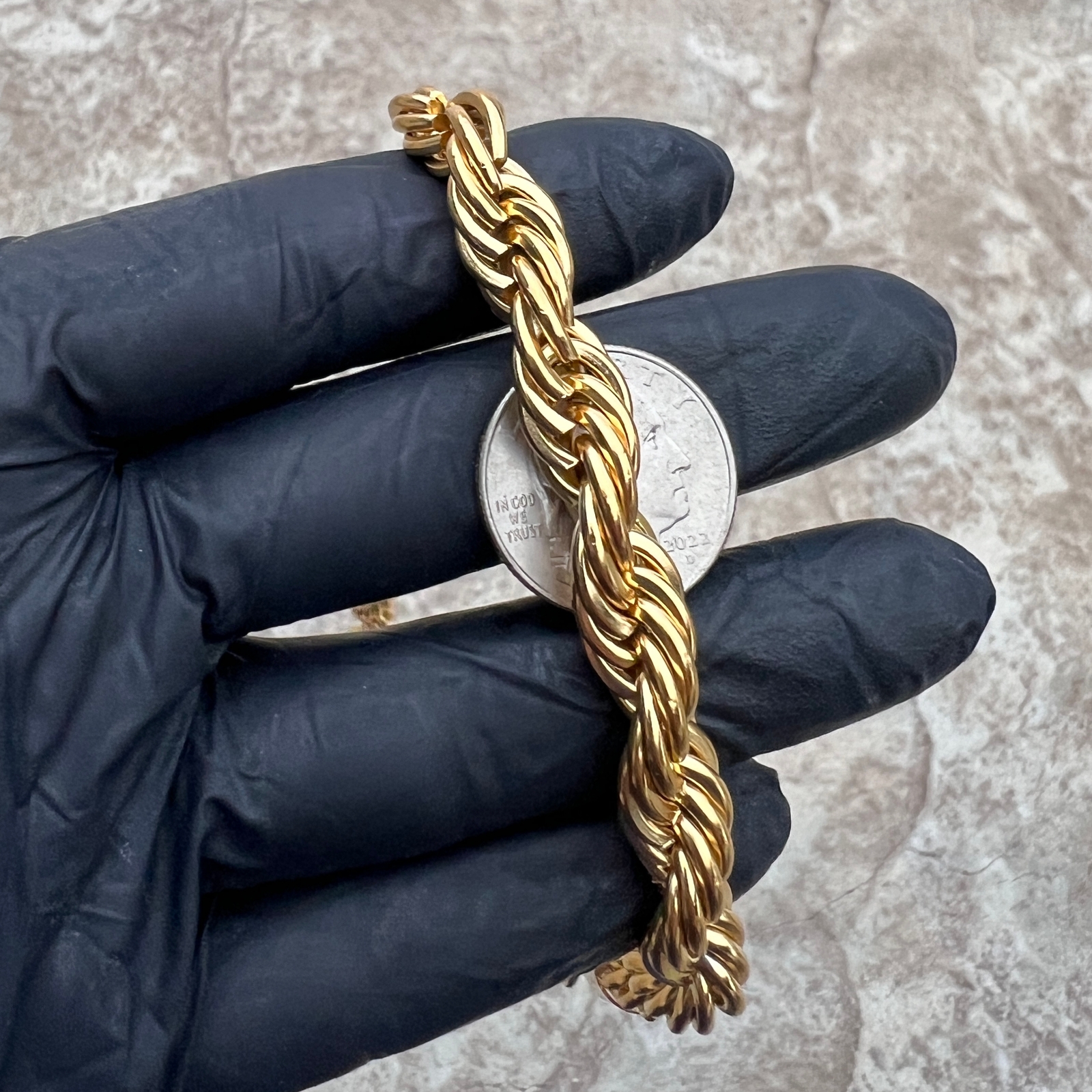 Mens 18k Gold Plated 316L Stainless Steel Rope Chain Hip Hop Necklace 10MM 24″
