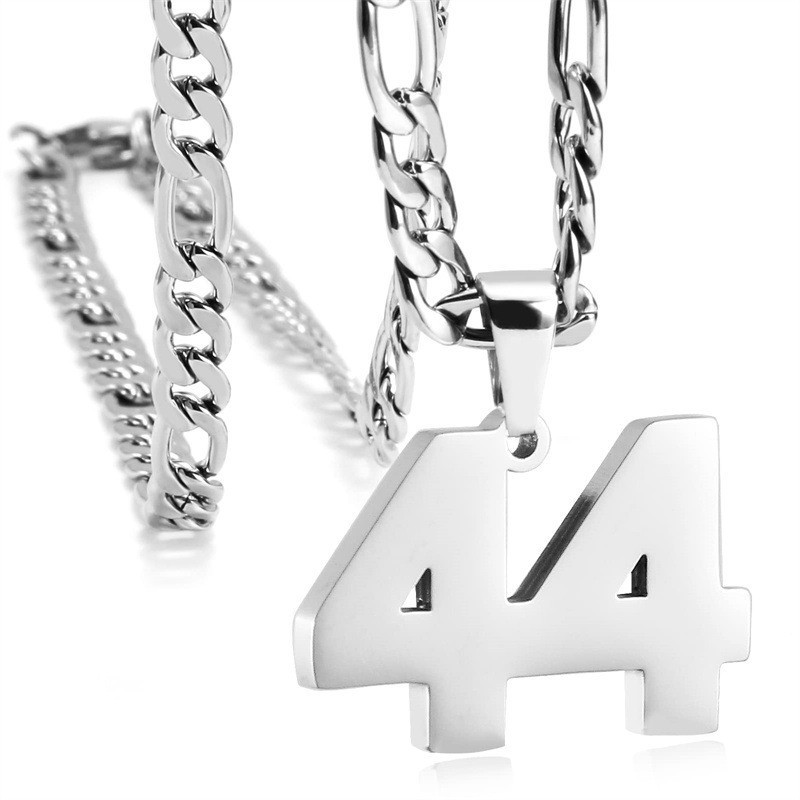 #00-#99 SPORTS silver NUMBER Pendant Charm / 24IN STAINLESS CHAIN NECKLACE