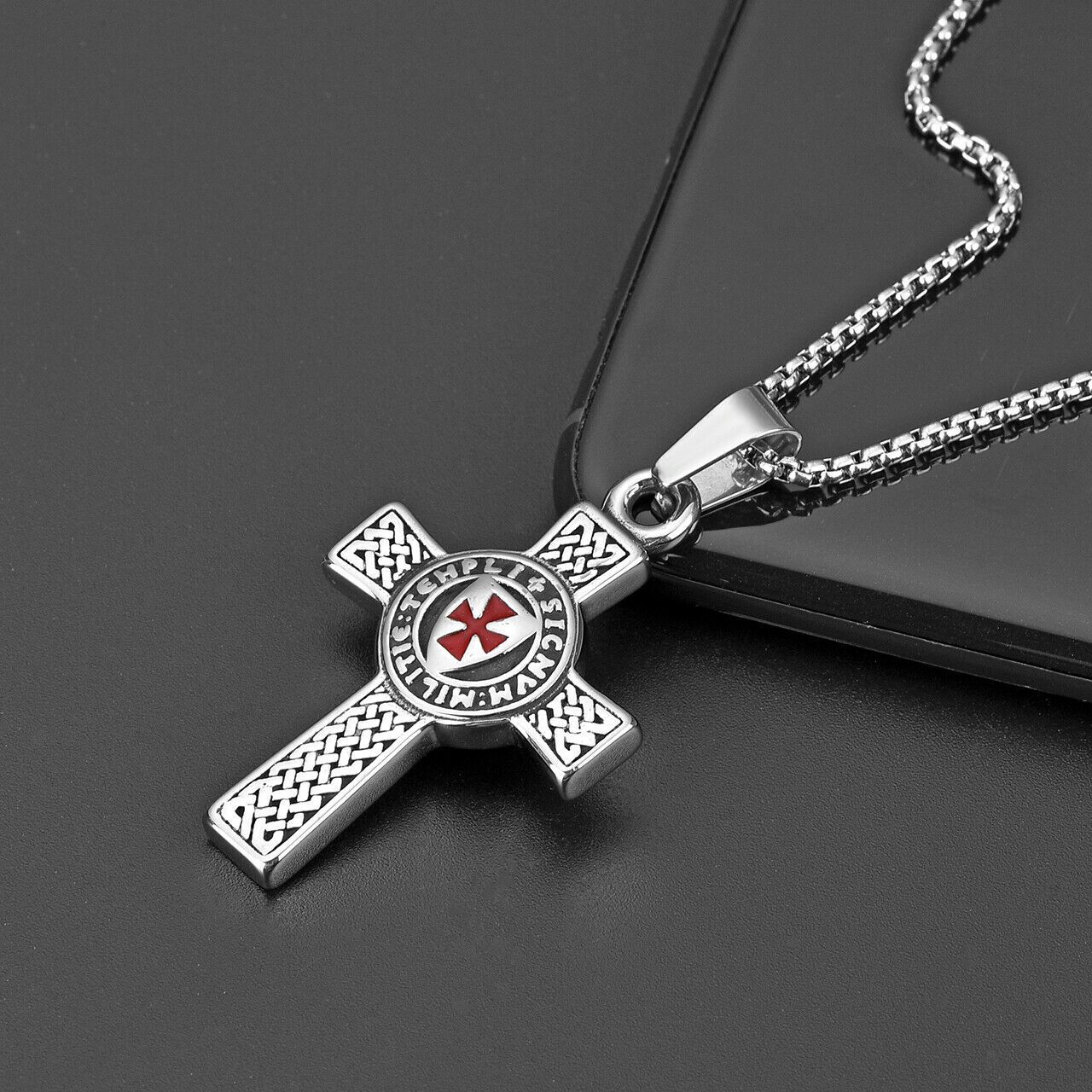 Crucifix Red Cross Necklace for Men Knights Templar Crusader Pendant Necklace
