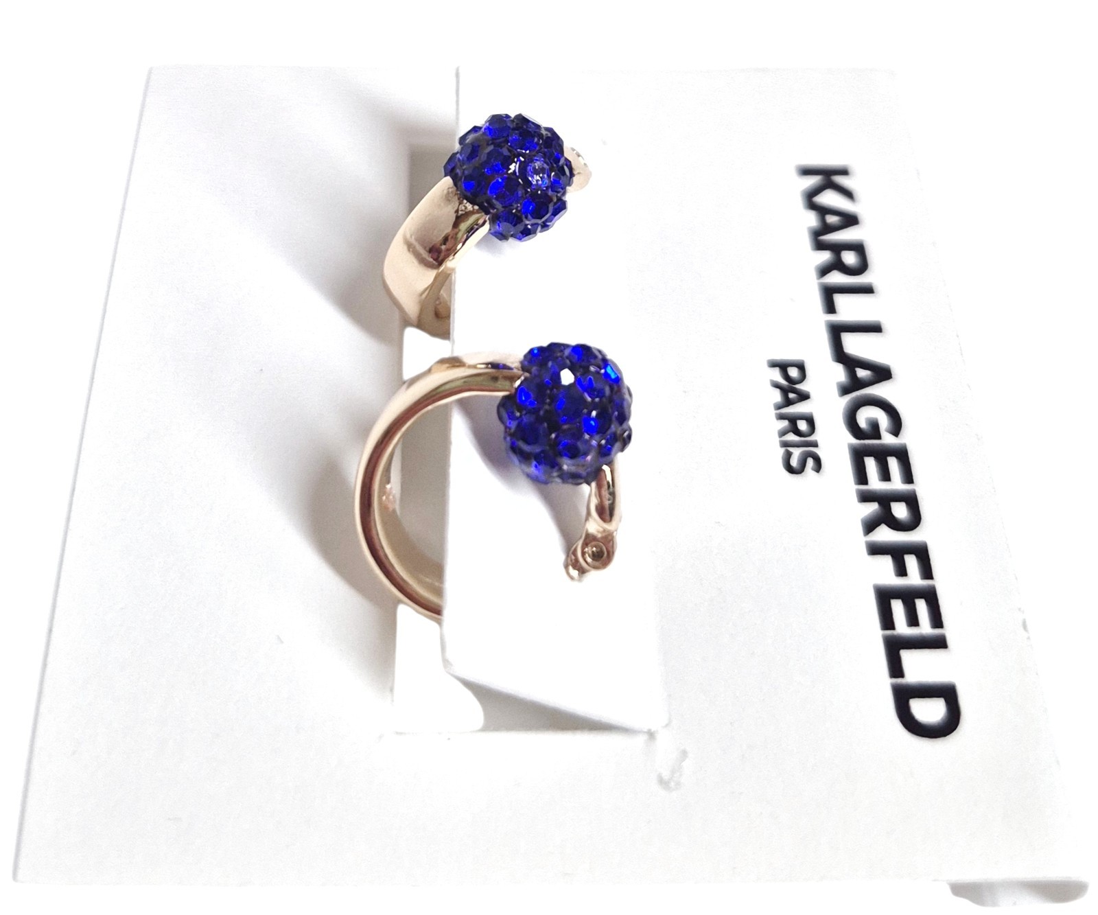 Karl Lagerfeld Small Pave Fireball Huggie Hoop Earrings Blue Gold Plated Brass