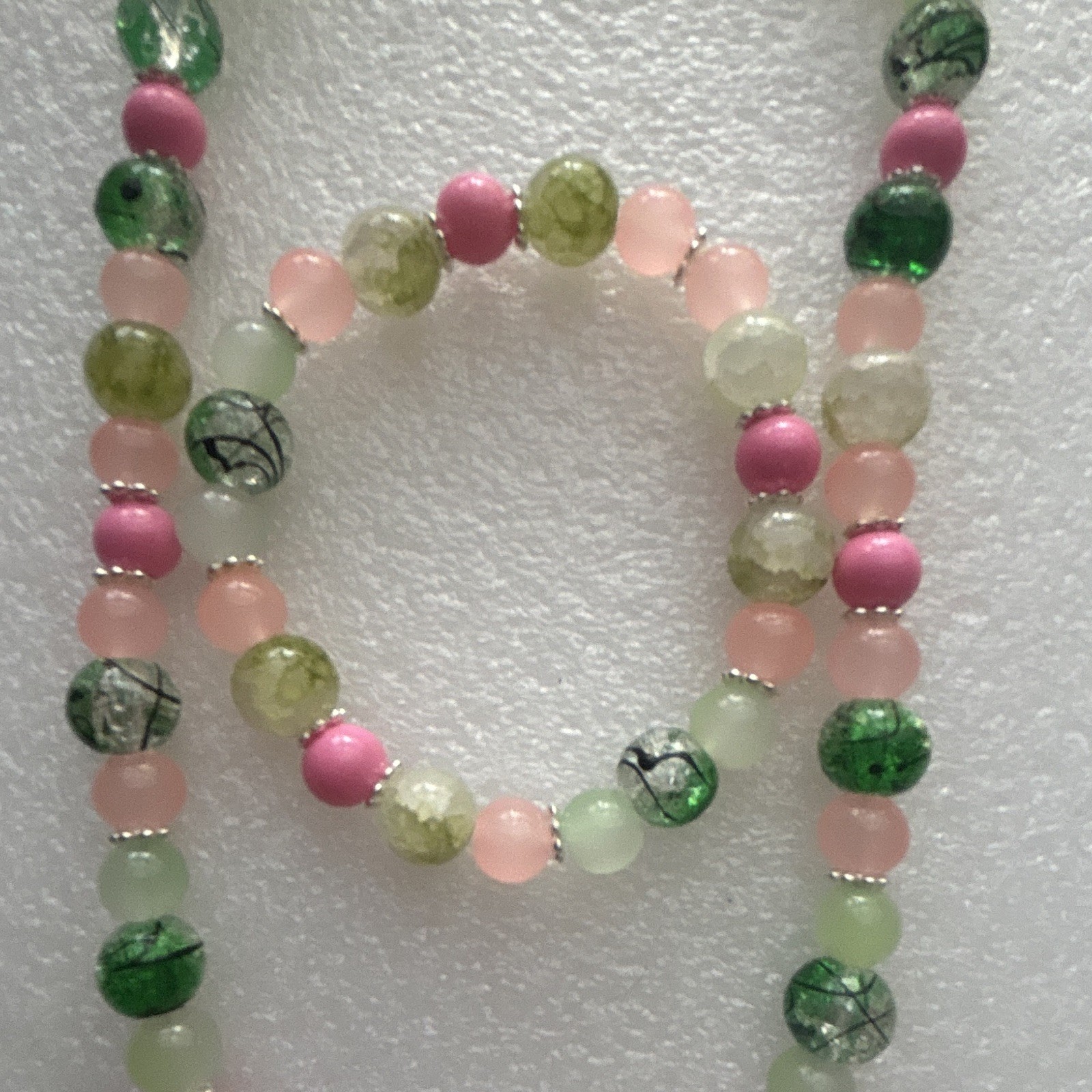 Multicolor Glass Beaded Jewelry Set Necklace Bracelet with Heart Charm