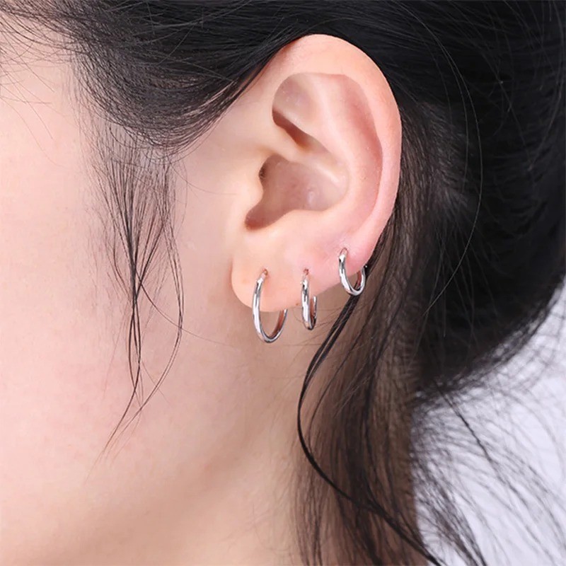 Continuous Mini Hoop Earrings 8mm 10mm 12mm 14mm 16mm Sterling Silver 925 Pair