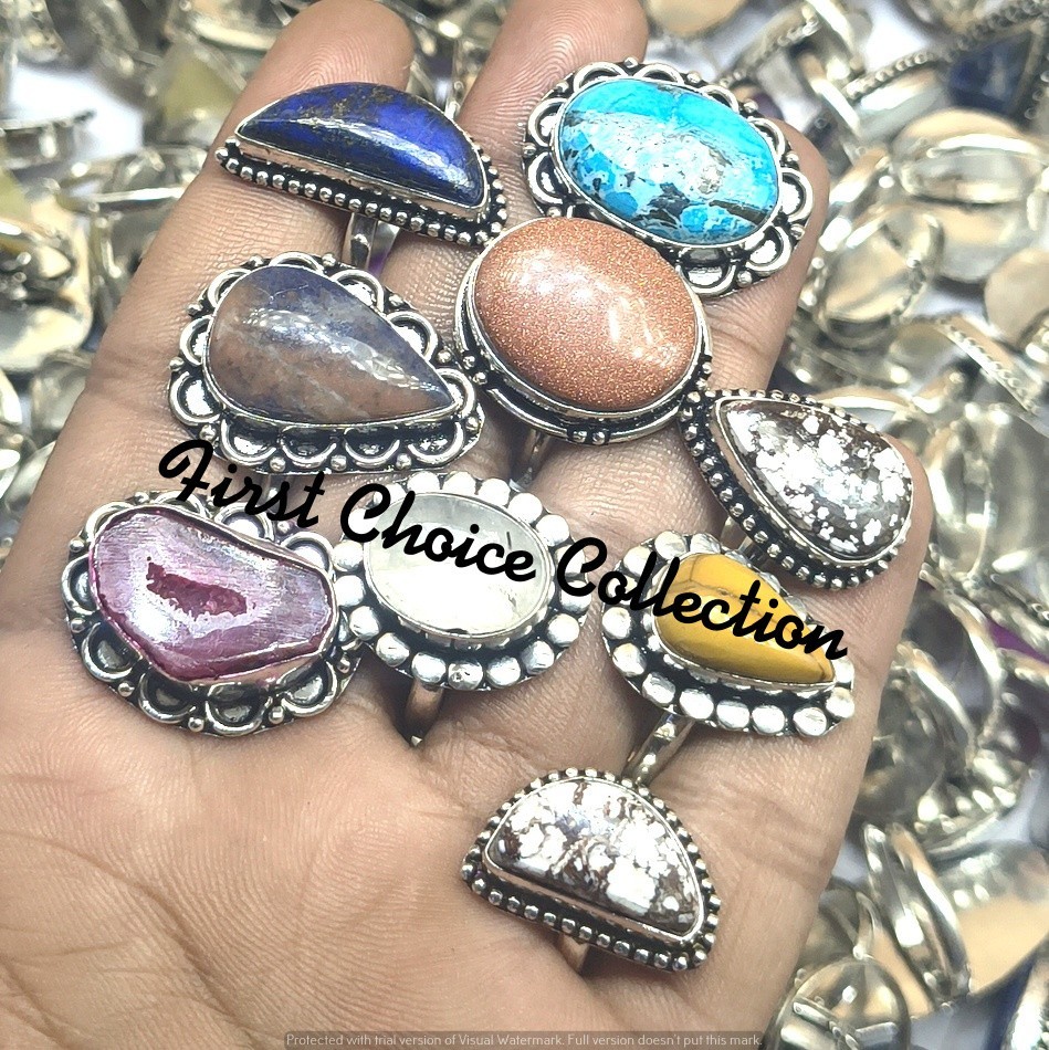 Best Buy Turquoise & Mix Gemstone 925 Sterling Silver Plated Rings Lot Jewellery