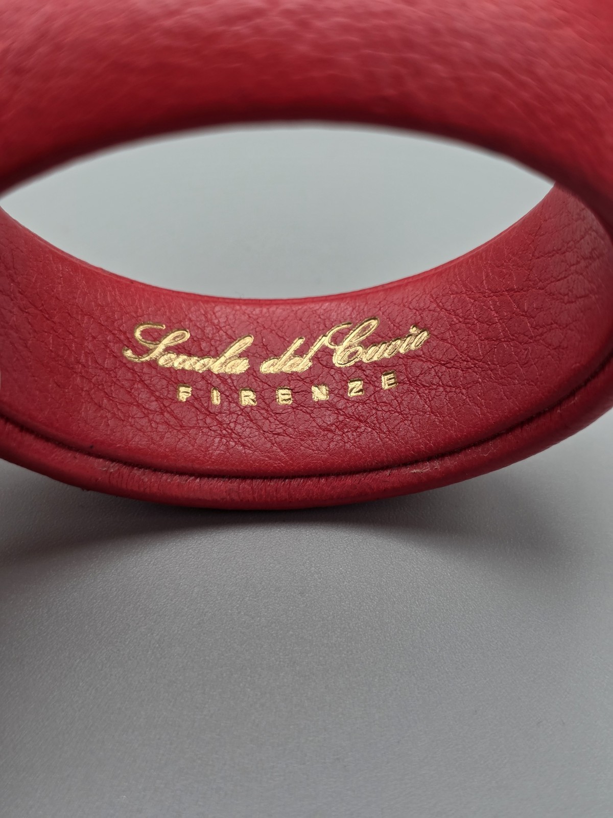 Scuola del Cuoio Genuine Red Italian Leather Wide Bangle Bracelet Made in Italy