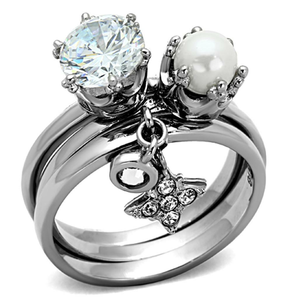 TK1497 – High polished (no plating) Stainless Steel Ring with AAA Grade CZ in