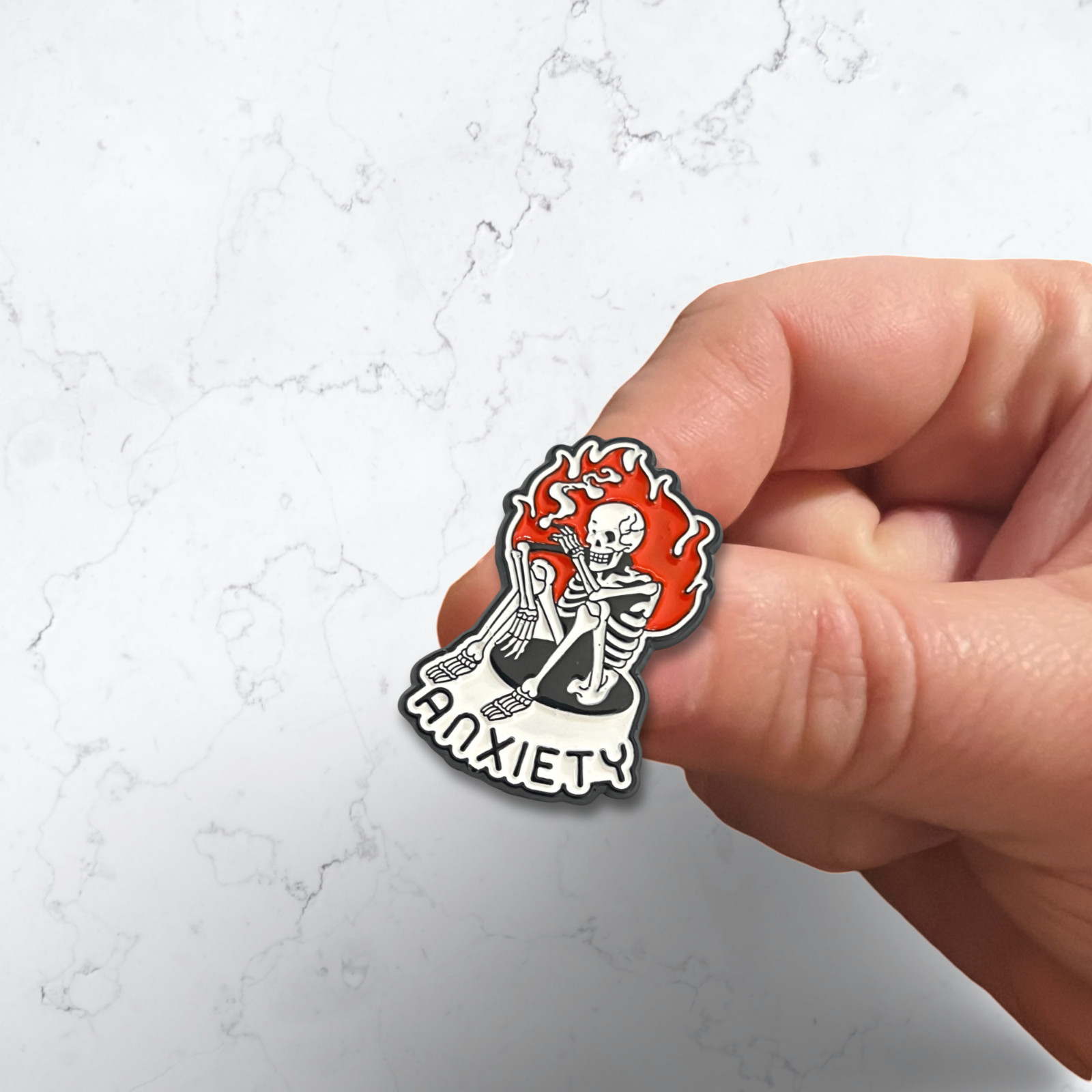 Anxiety Skeleton Enamel Pin Funny Goth Mental Health Meme Badge