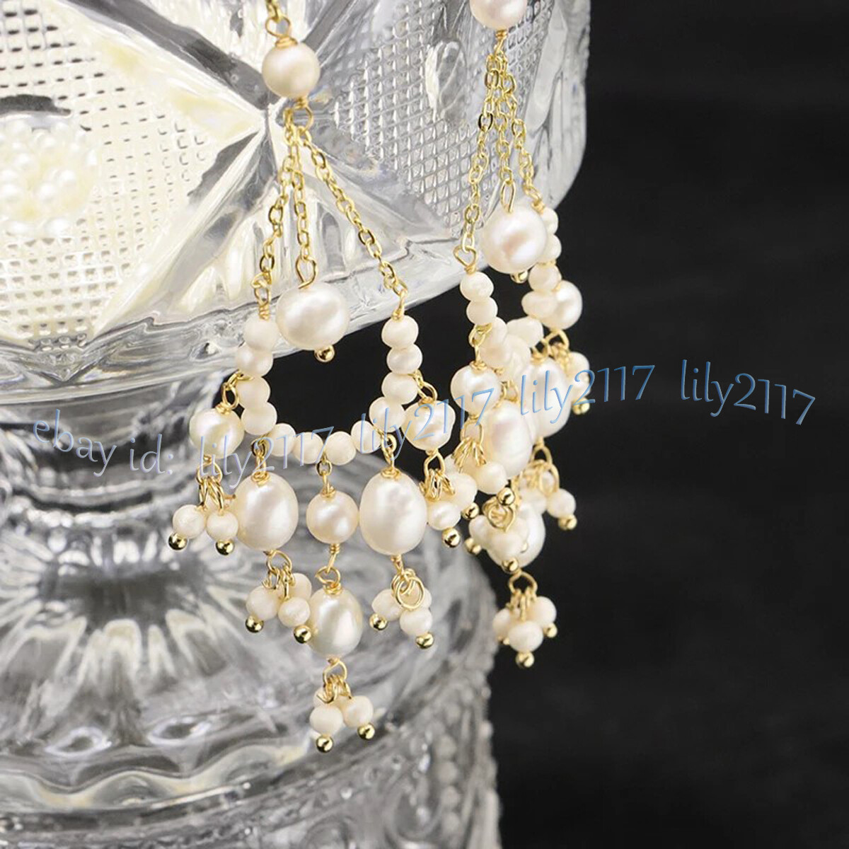Beauty Natural White Freshwater Baroque Pearl Cluster Dangle Gold Hook Earrings