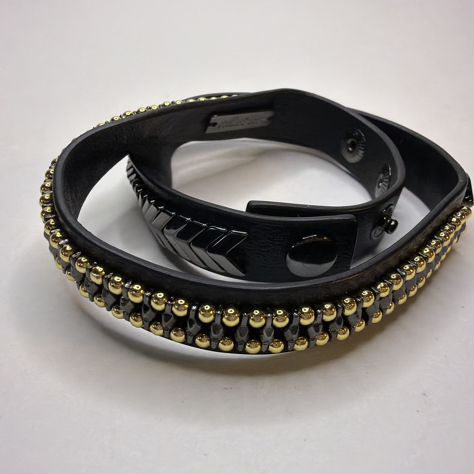 Stella & Dot Gilded Path Double Wrap Bracelet Hematite B352H With Box Black Gold