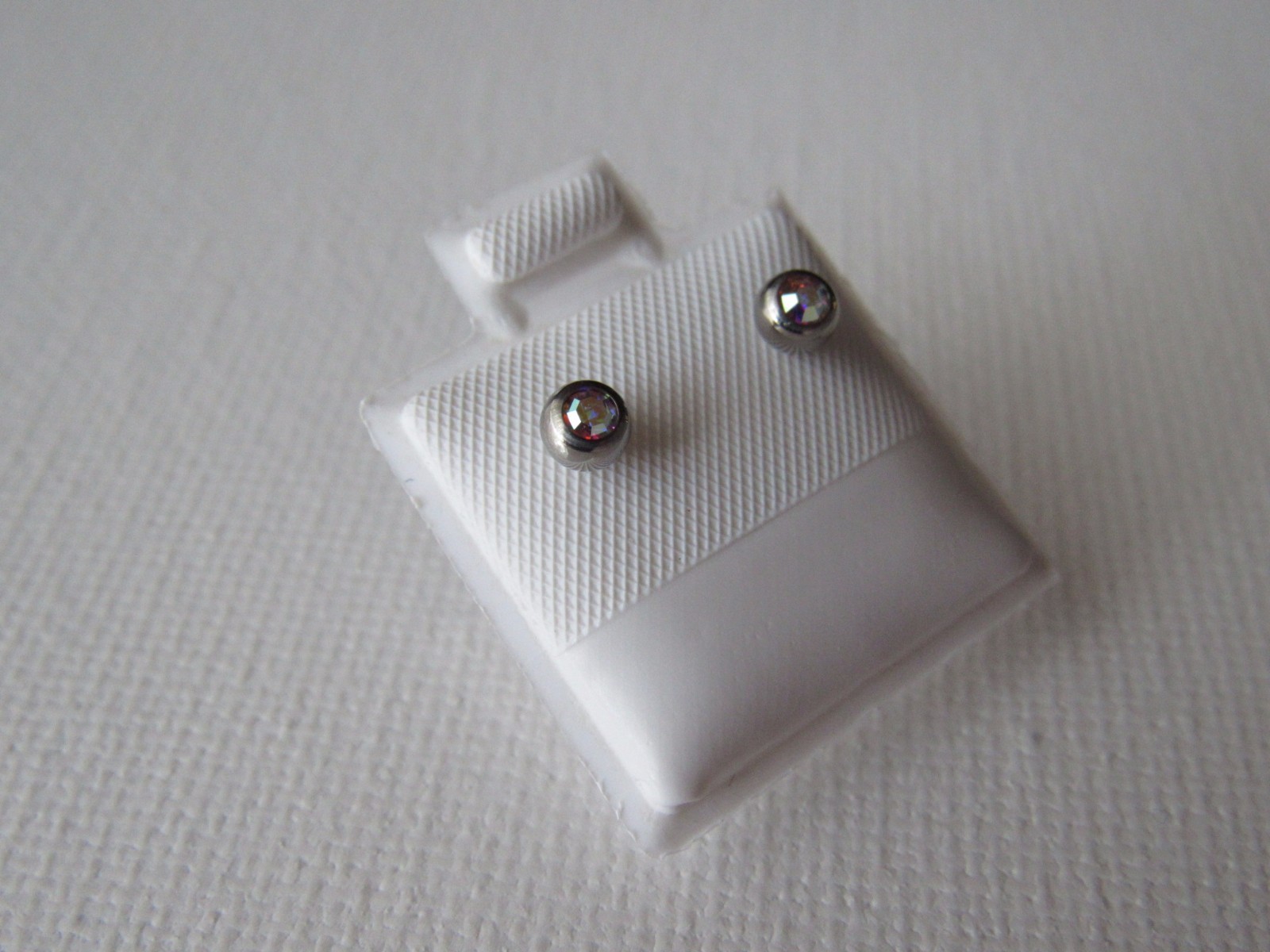 New Titanium Hypoallergenic Silver with AB Stone Stud 4mm Ball Earring Set