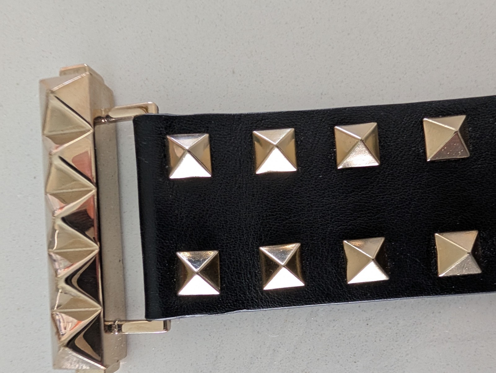 VALENTINO Black Leather Rockstud Wide Cuff Bracelet s Small