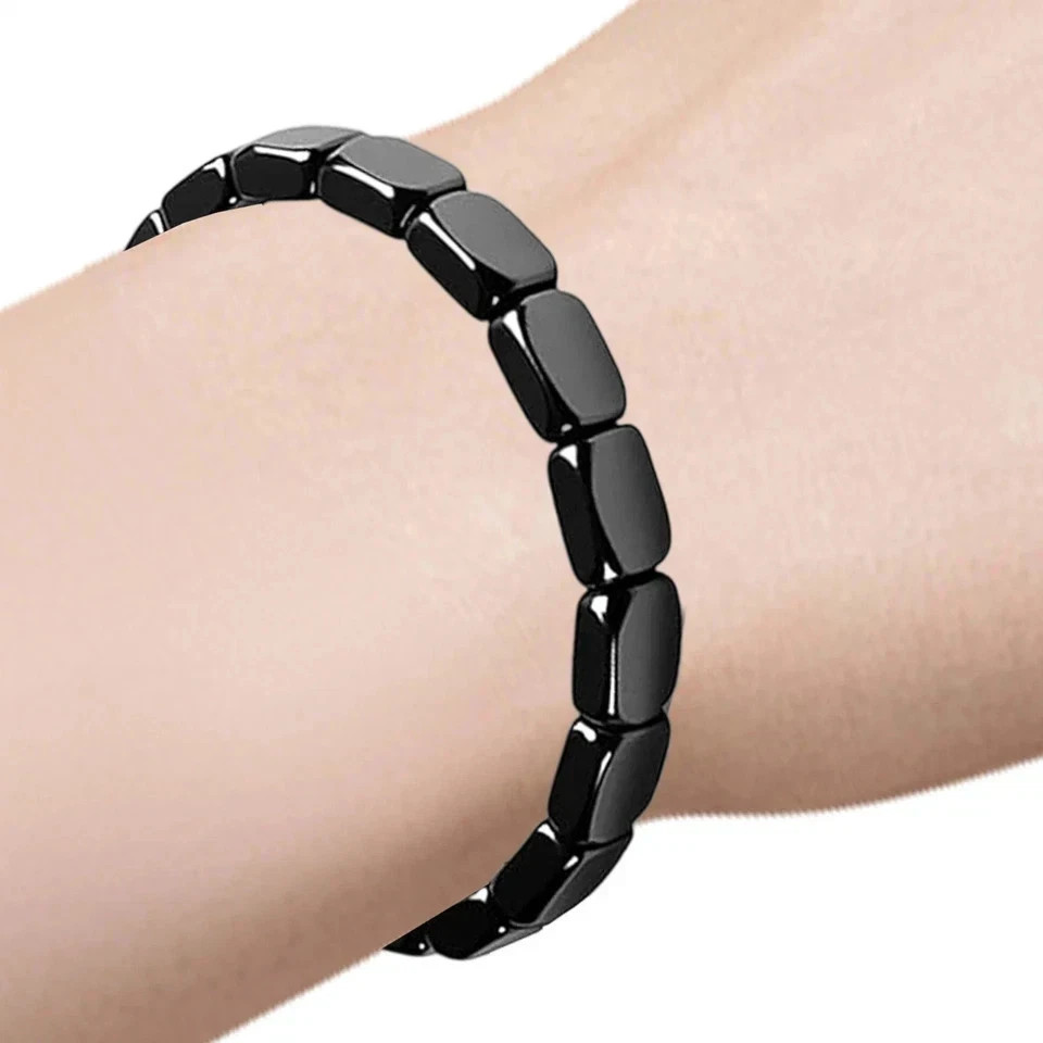 Hematite Bracelet for Men – Natural Magnetic Stone Beaded Stretch Bracelet Gift