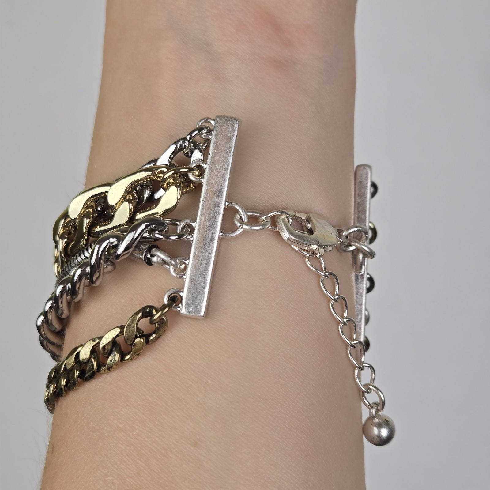 Jenny Bird Bracelet Two Tone Mixed Chain Link Multi Strand Jewelry Signed