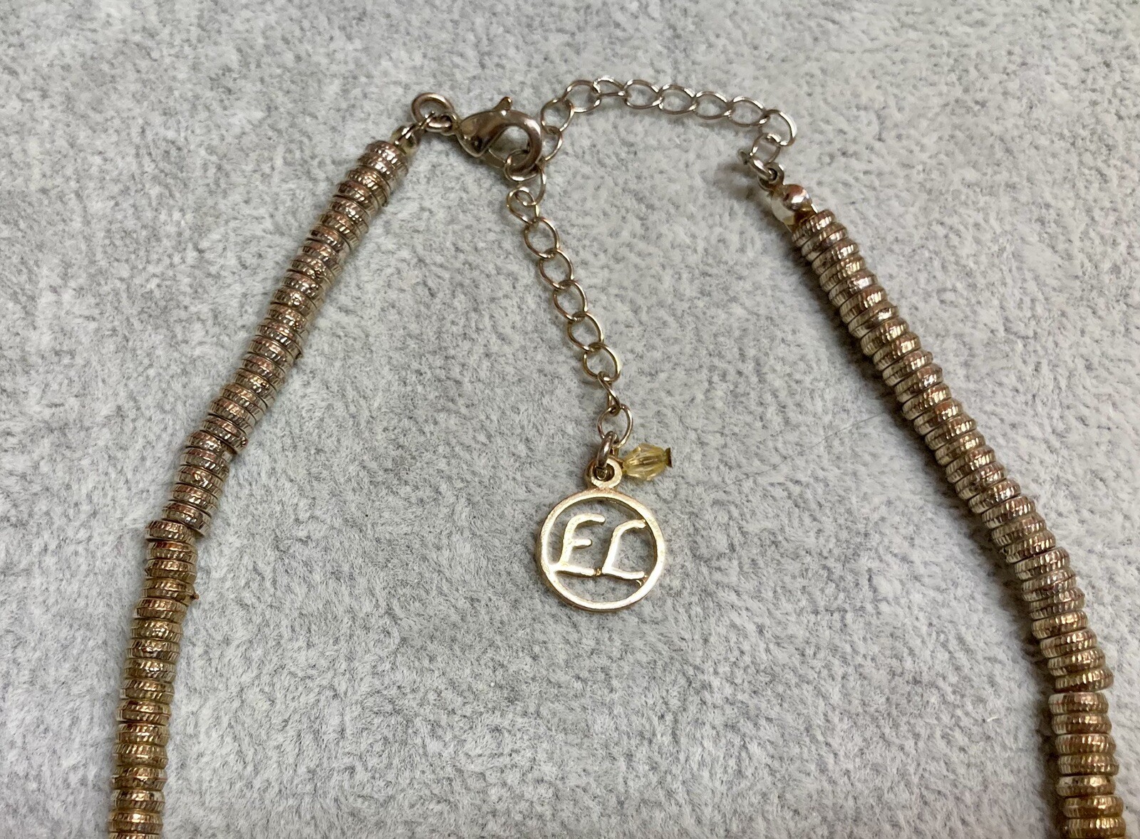 Erica Lyons Cleopatra Tri-color Gold Silver CopperColumn Bar Bib Necklace 15-18″