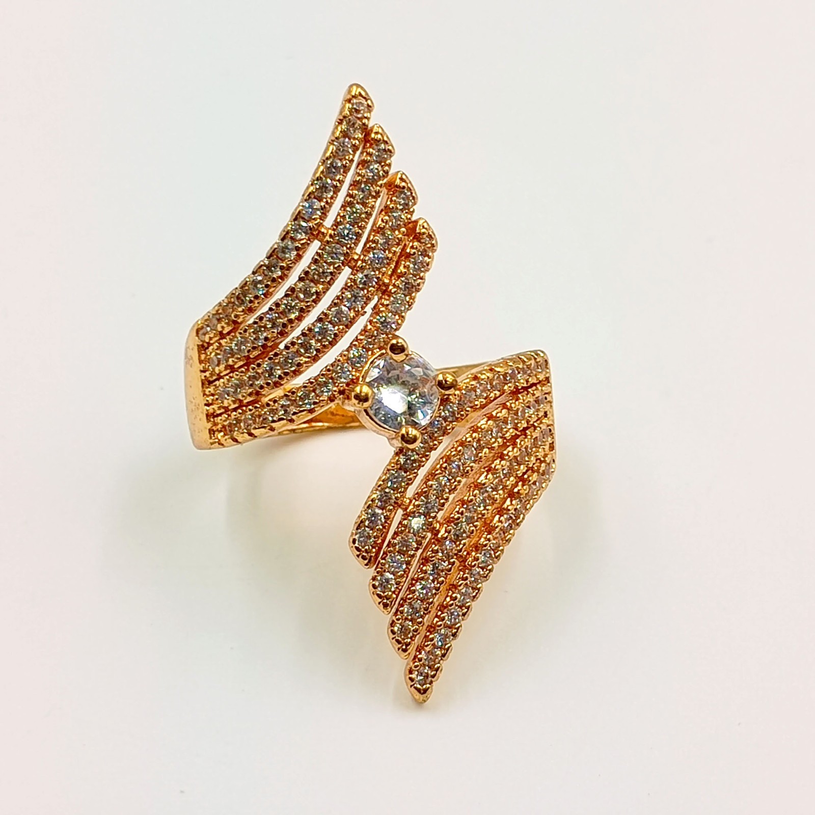 22k Rose Gold Plated Vanki Ring Cubic Zirconia Adjustable South Indian Artisan