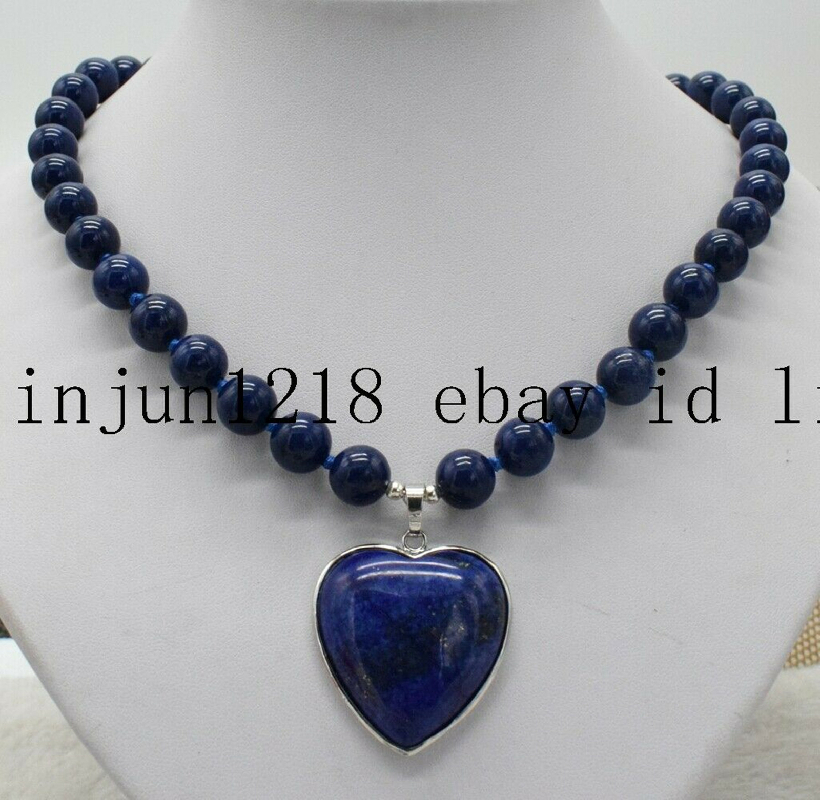 New 8mm 10mm 12mm Blue Lapis Lazuli Gemstone Heart Pendants Necklace 18”