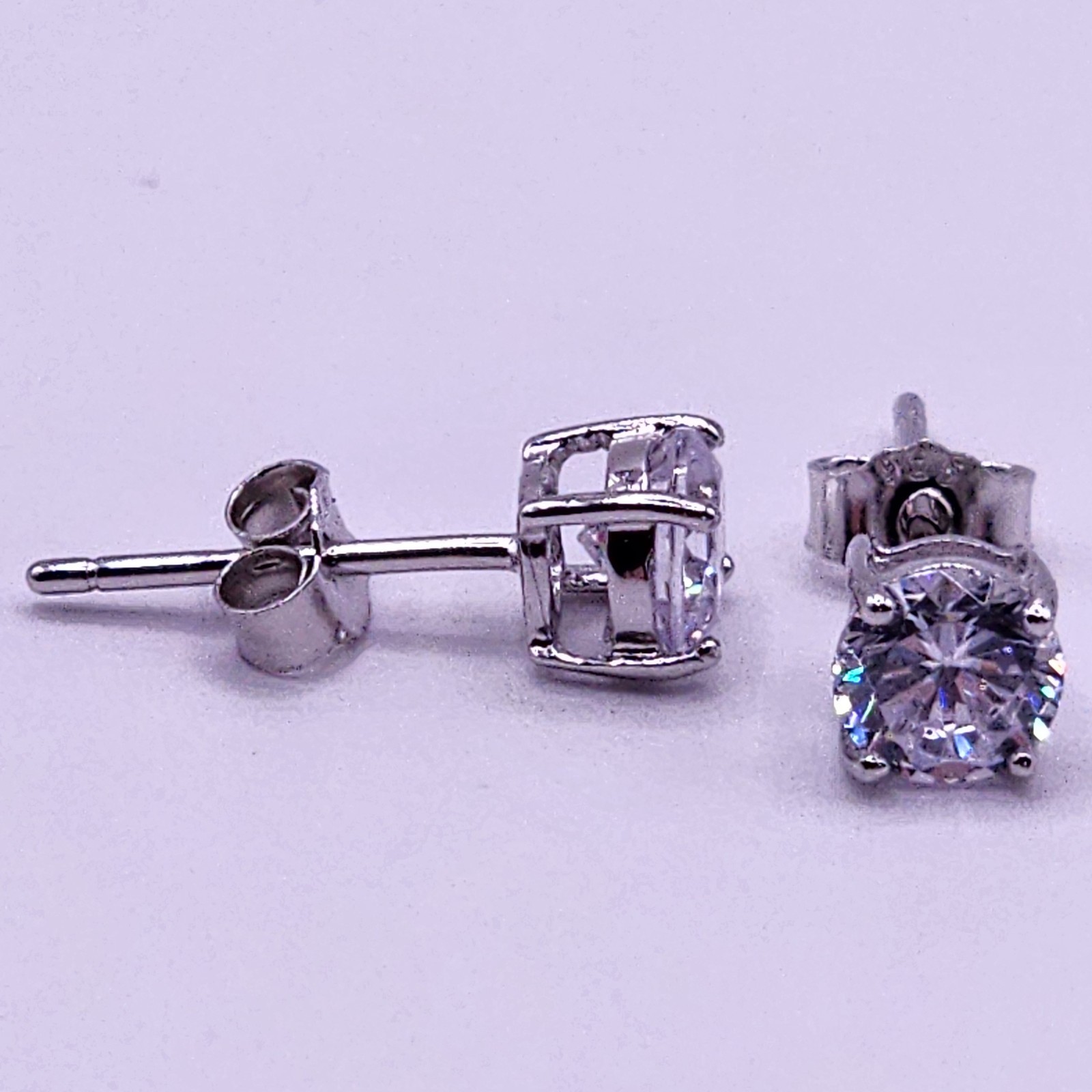 925 Sterling Silver Round CZ stud Earrings Rhodium Finish Friction Post 5mm