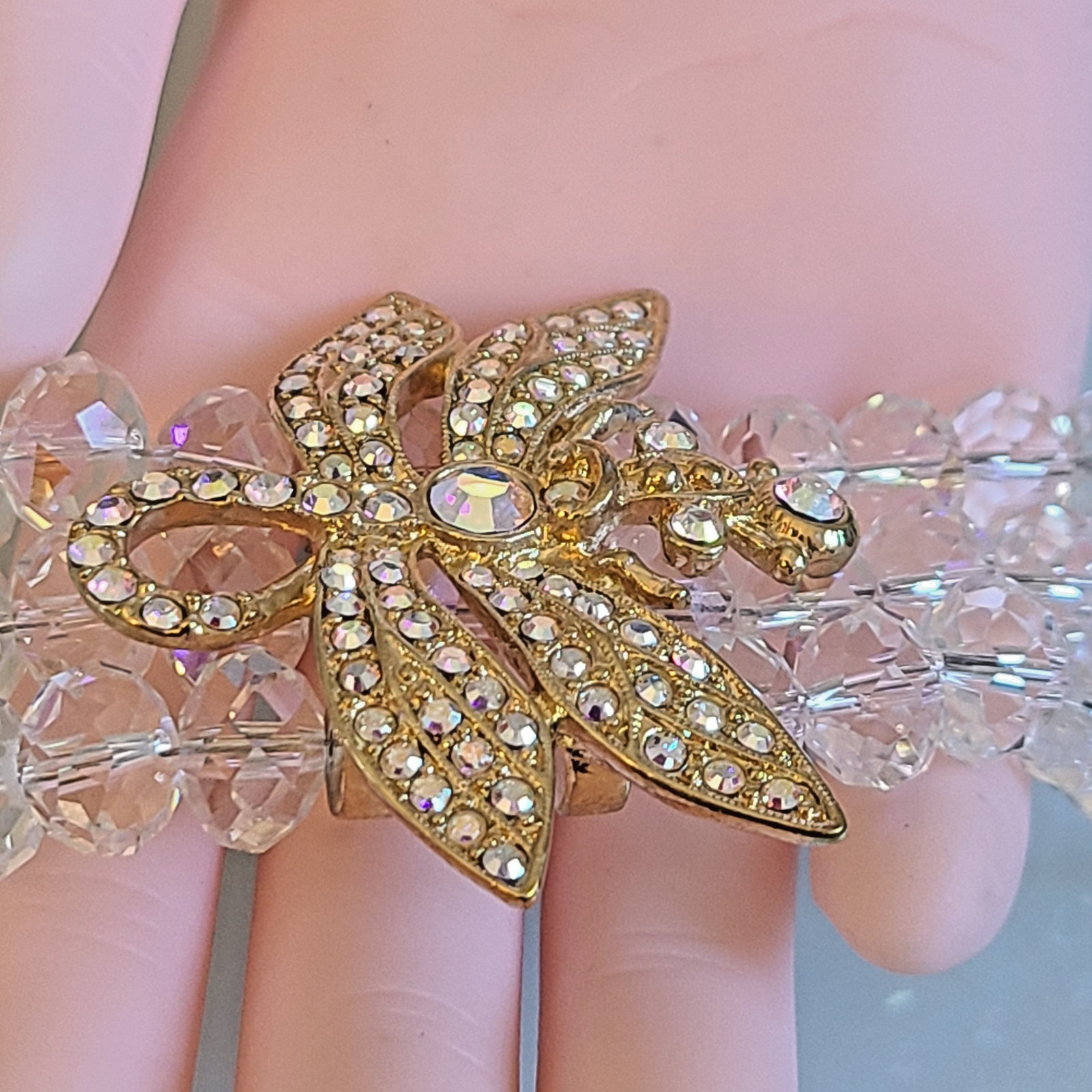 SALE Kirks Folly Dragonfly Desire 3 Strand Crystal Bracelet CLEAR AB’S 9 IN WOW