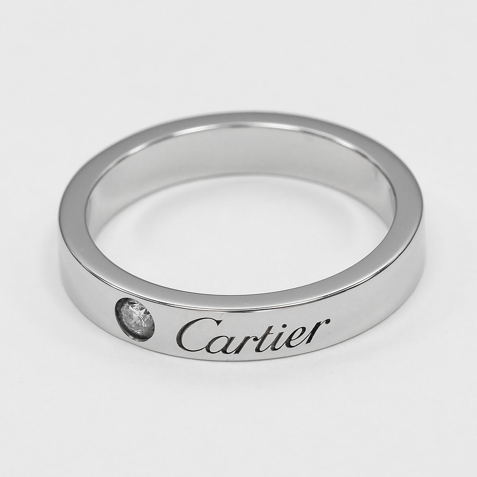 CARTIER C de Cartier engraved Ring Pt950Platinum/diamond #4.5(US Size) 4.8…