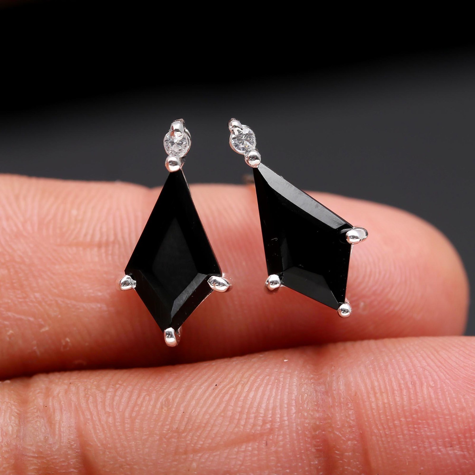 Natural Black Onyx Kite Stud Earrings 925 Sterling Silver Jewelry Birthday Gift