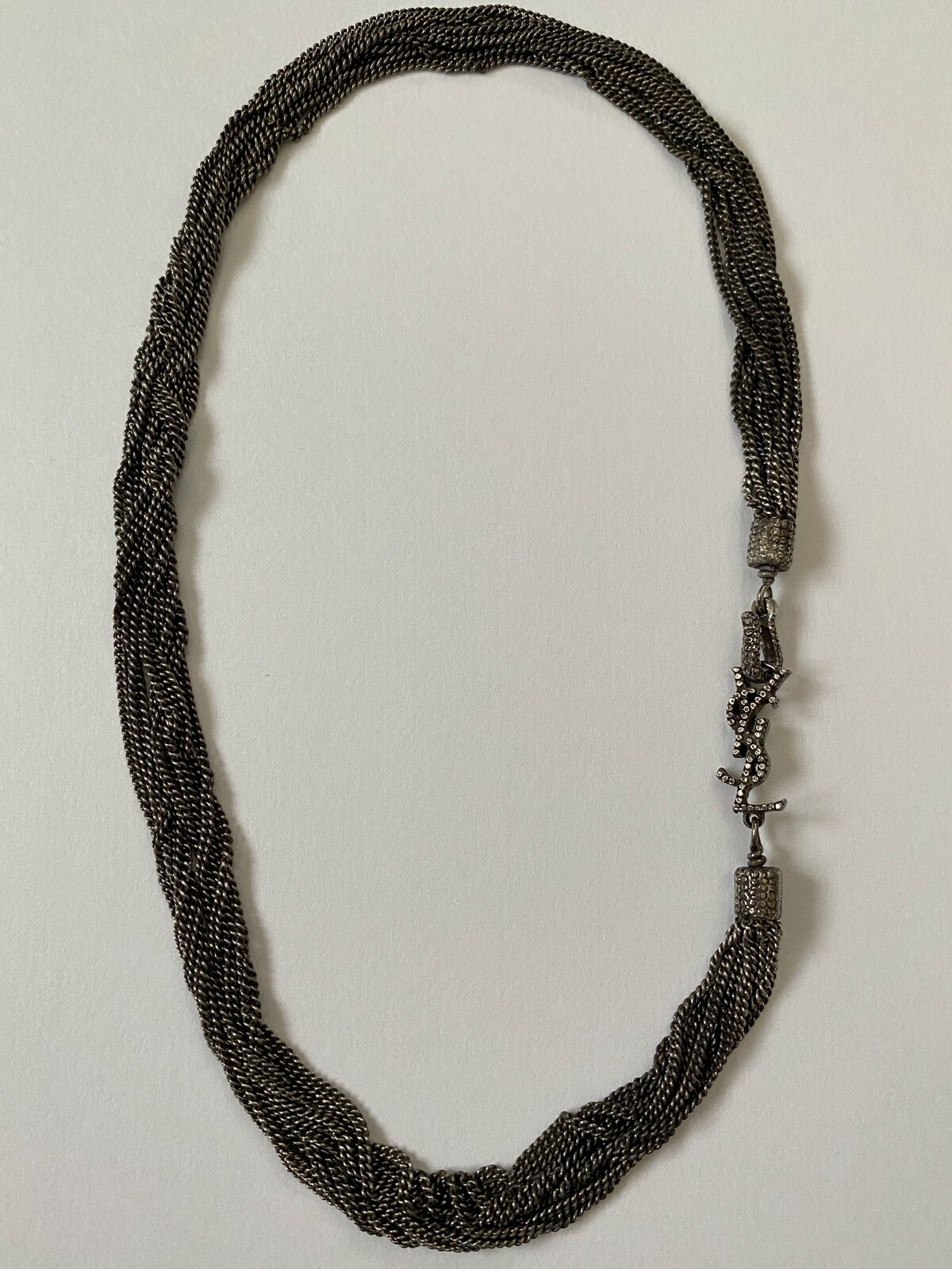 New Saint Laurent LouLou YSL Monogram Logo Silver Chain Choker Necklace $595