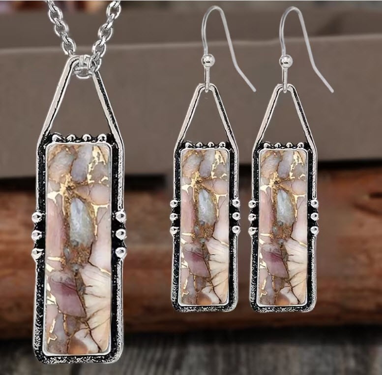 BRIGHTON BEACH Geometry Retro Bohemian Pendant Necklace Earrings Set