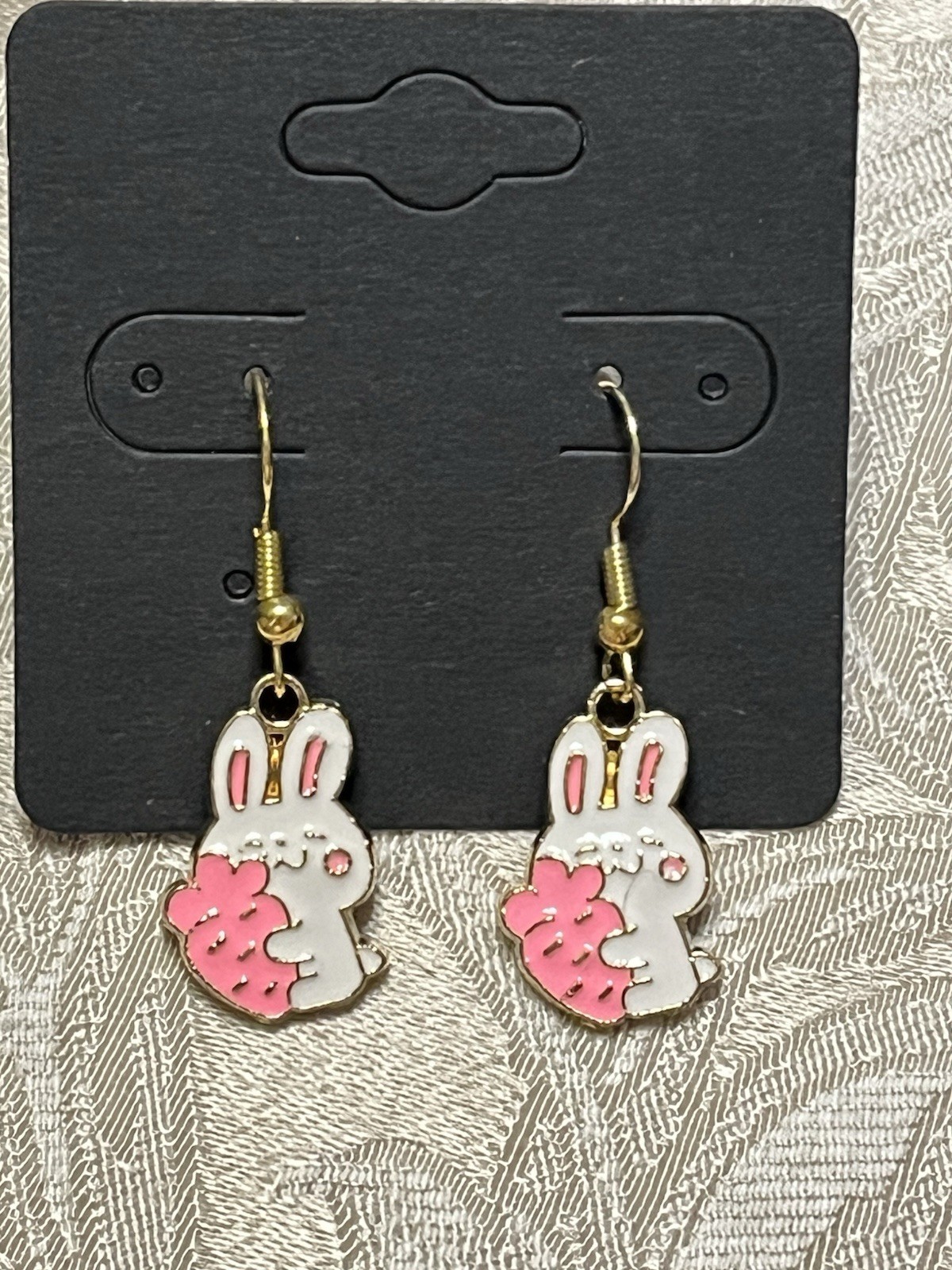 Cute Easter Bunny Eggs Charm Gold Drop Dangle Adorable Fashion Fun Earring Set