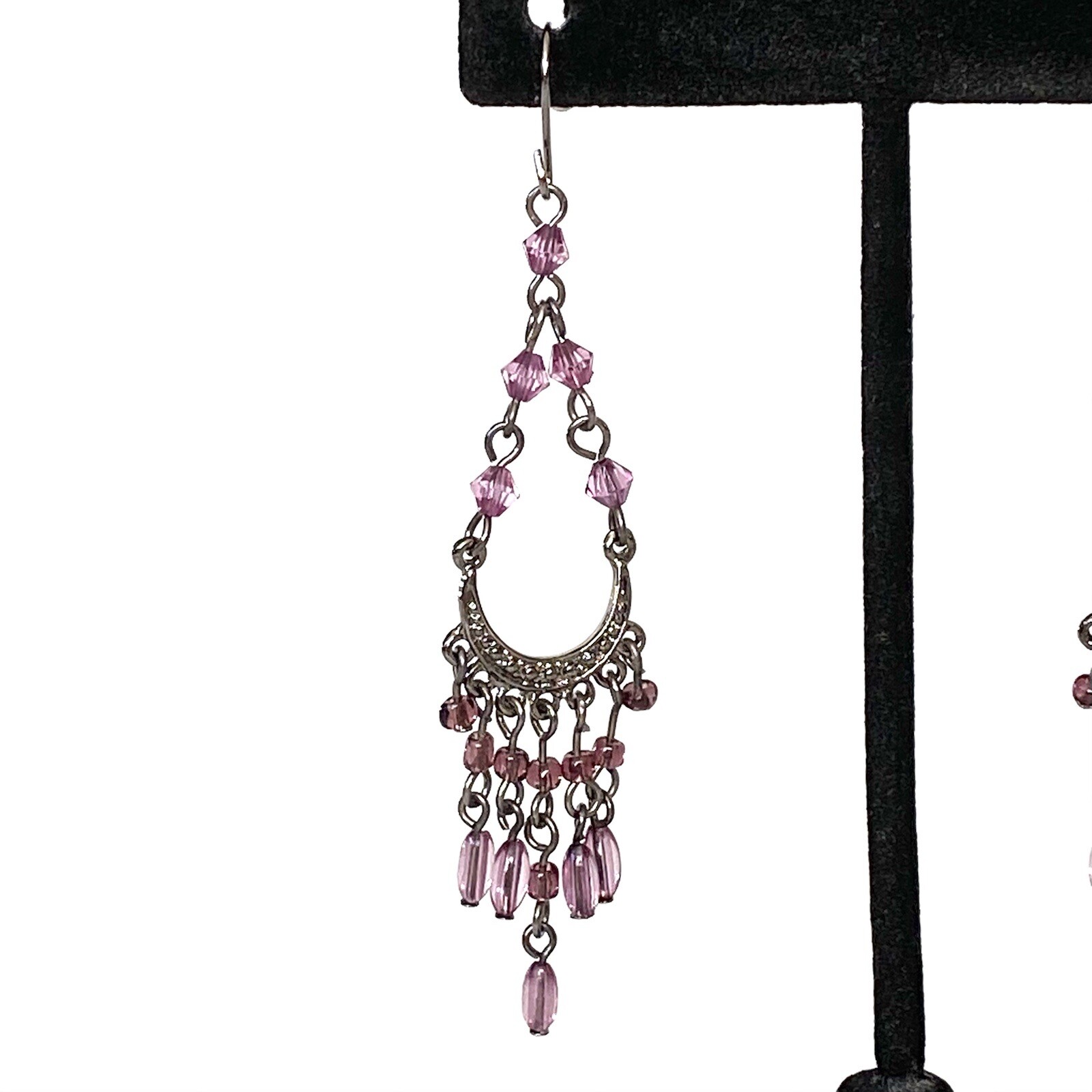 Earrings Chandelier Style Gun Metal Acrylic Beads Jewelry Fashion