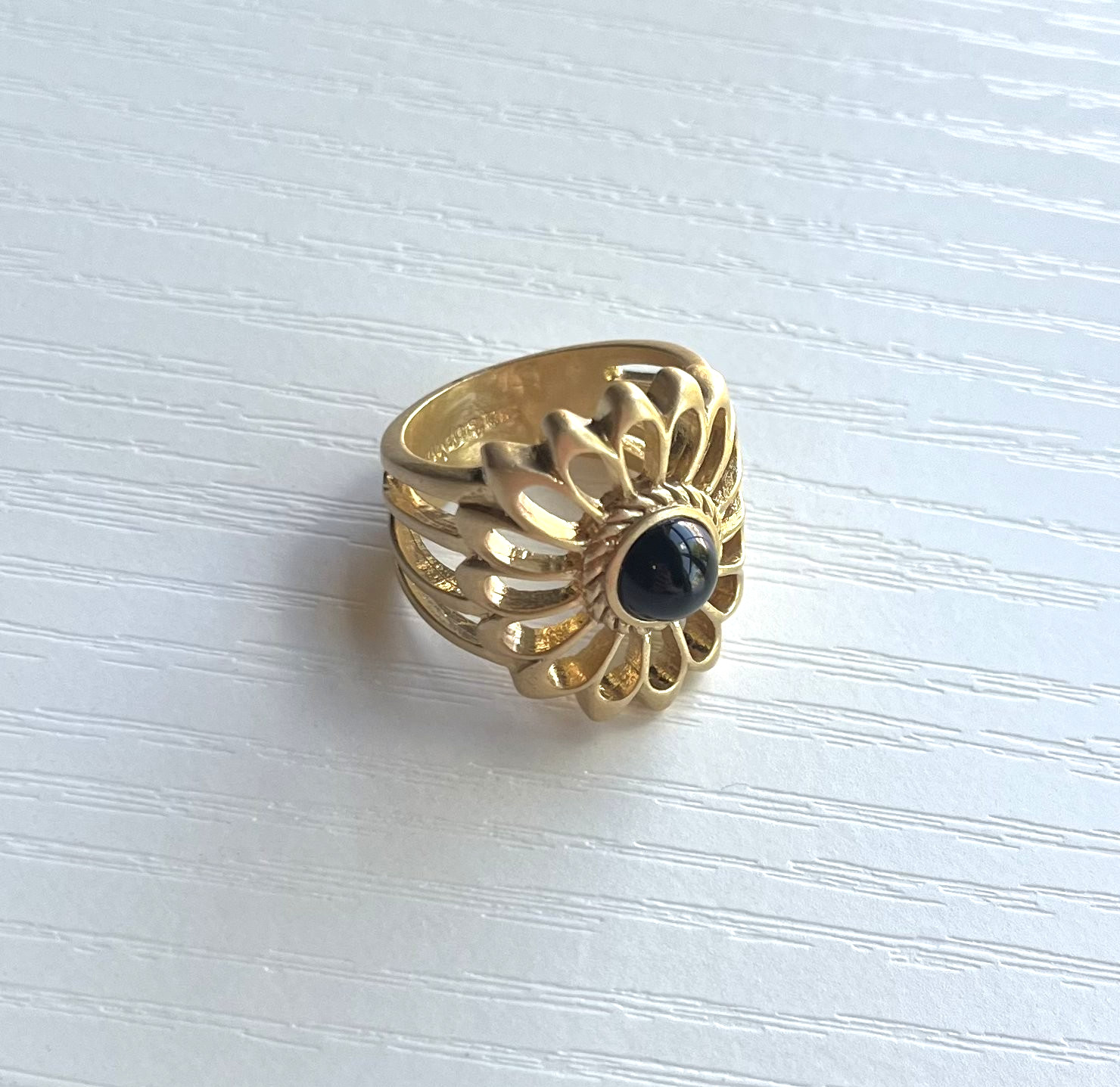 Lia Sophia Gold Colored Flower Ring with Black Stone Size 10