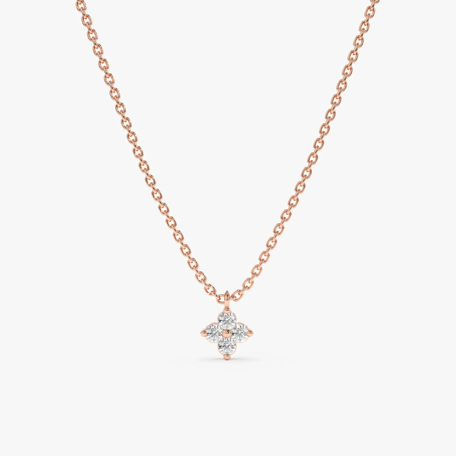 Lab Grown 1.00 Ct Round EF VS Diamond Small Clover Necklace in 14K Solid Gold