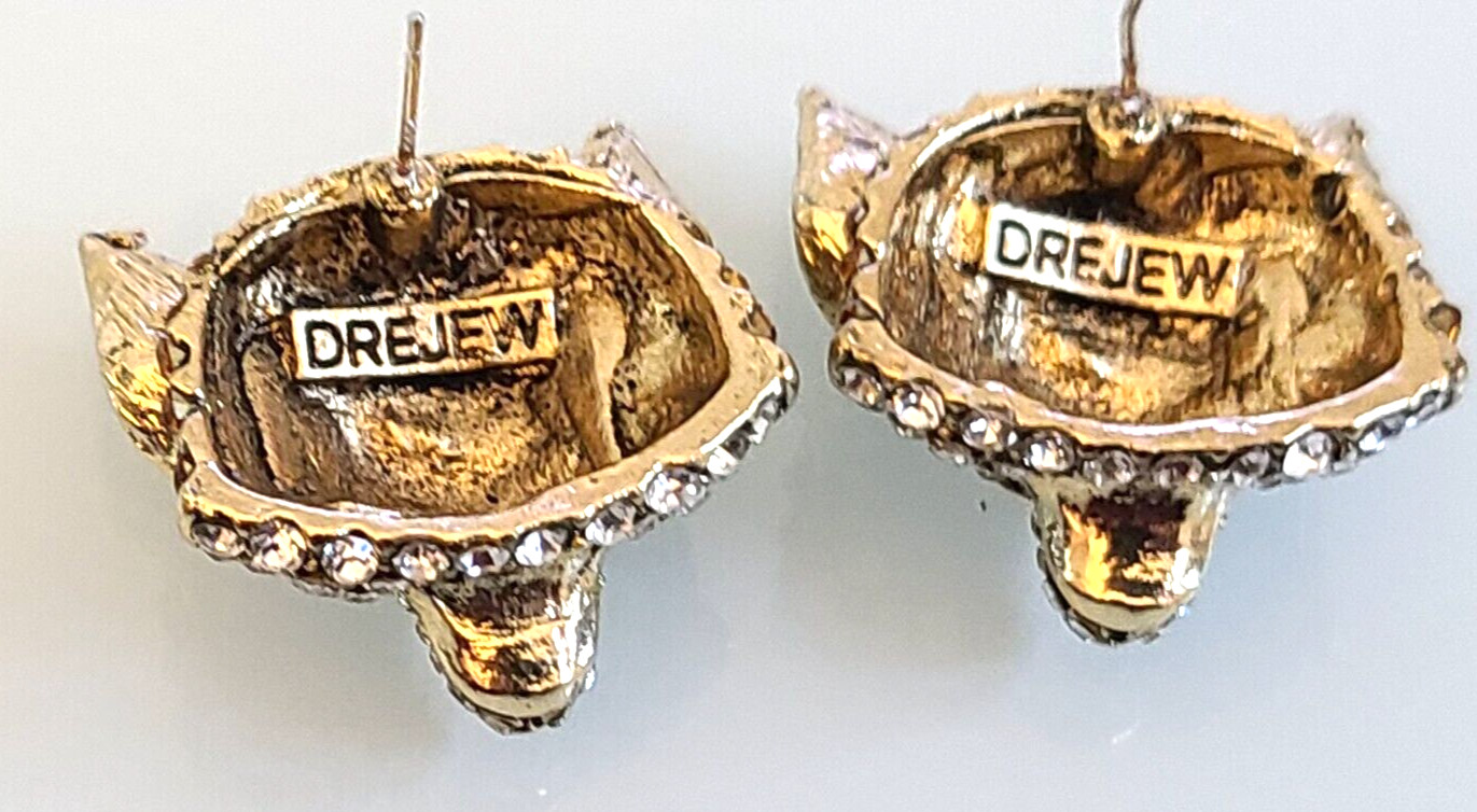 1.25″ WOWSER DREJEW DESIGNER STYLE FOX HEAD CRYSTAL RHINESTONE EARRINGS