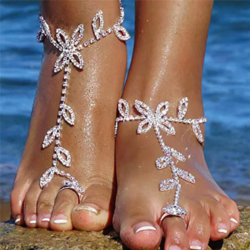 Huitan Hot Trend Rhinestone Toe Loop Anklet for Women Silver Color/Gold Color 1