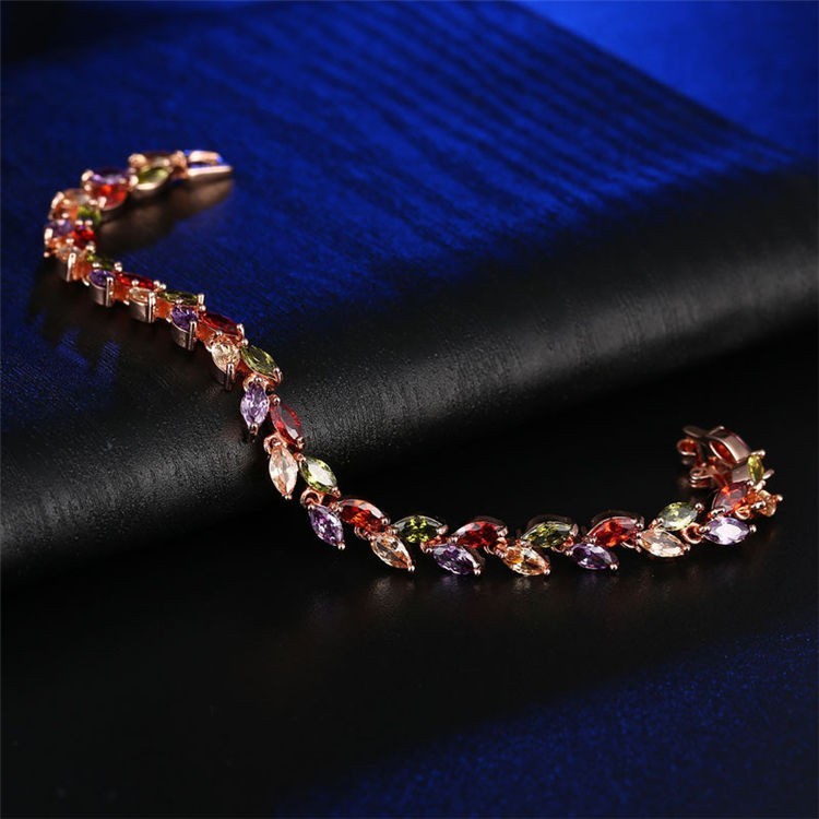 Multicolor Marquise Cut Tennis Bracelet Rose Gold Plated Elegant Women’s Jewelry
