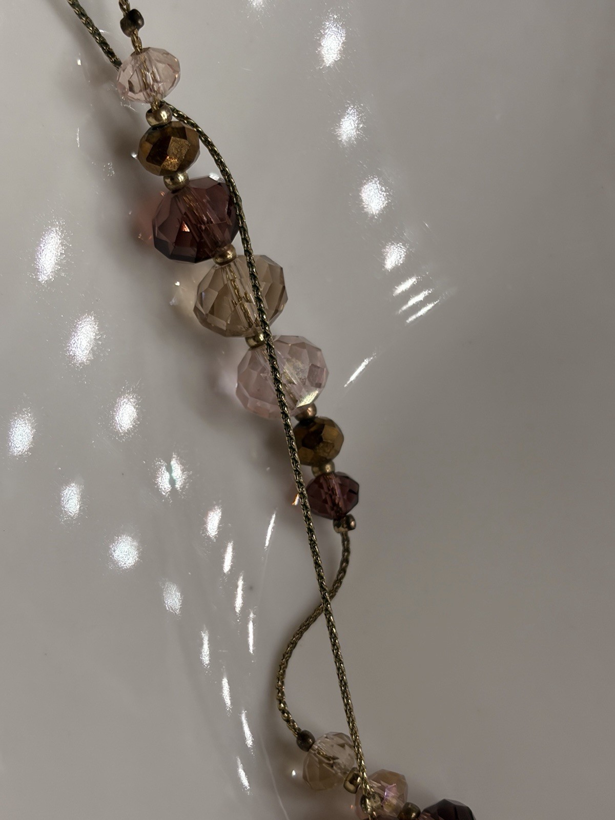 Swarovski Crystal Bead Necklace Amethyst Champagne Bronze Tones 35”