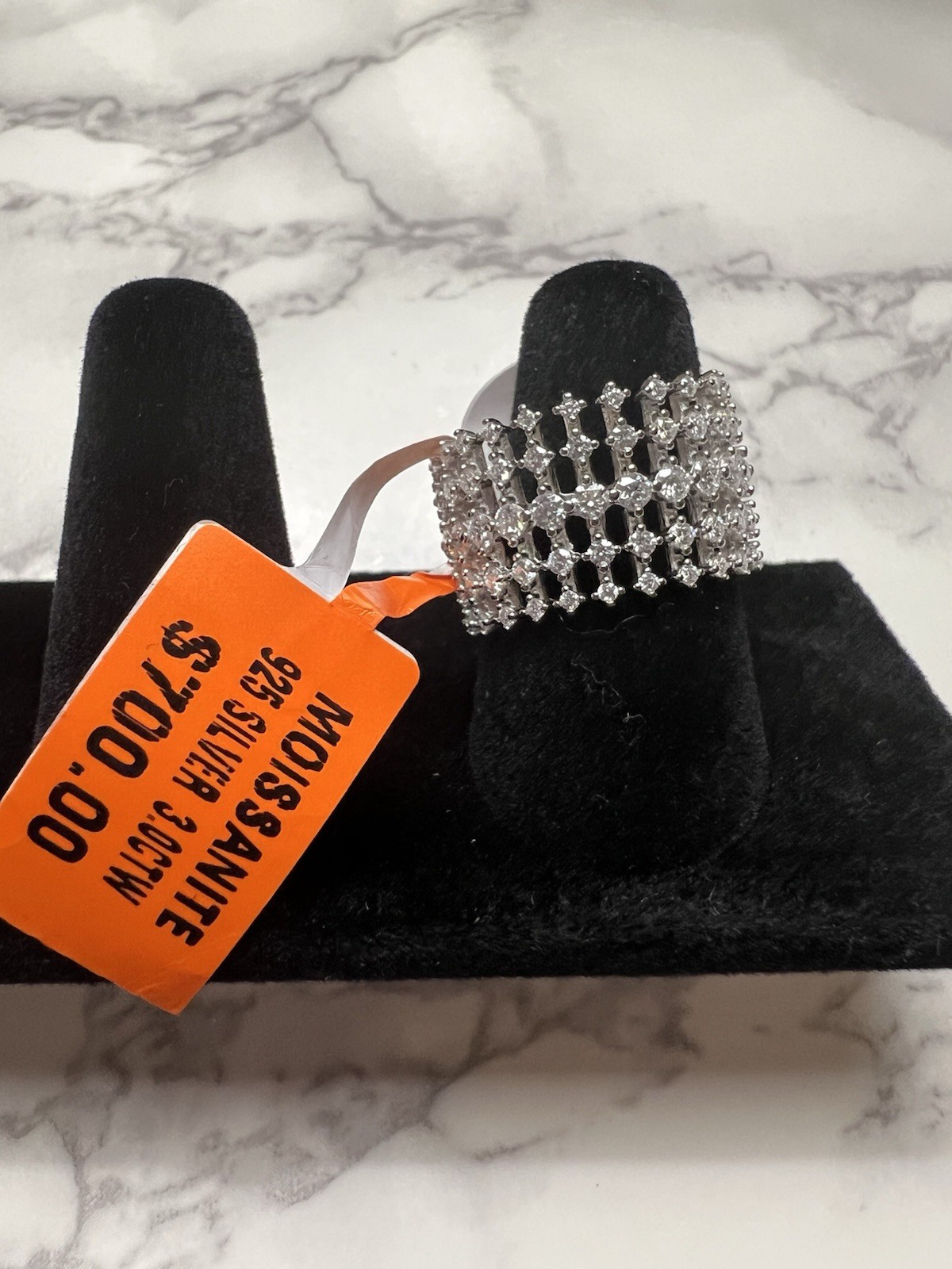 925 Sterling Silver Wide Cocktail Band Ring with Moissanite 6.25 25mm