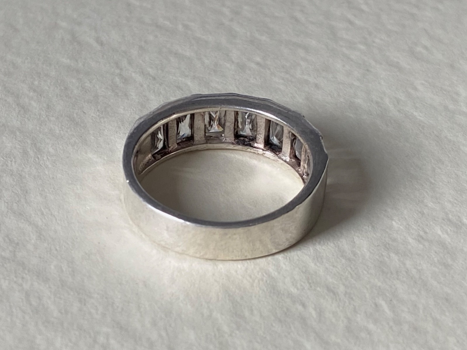Sterling Silver Channel Set Baguette Crystal Ring, Modern 925 Silver Band