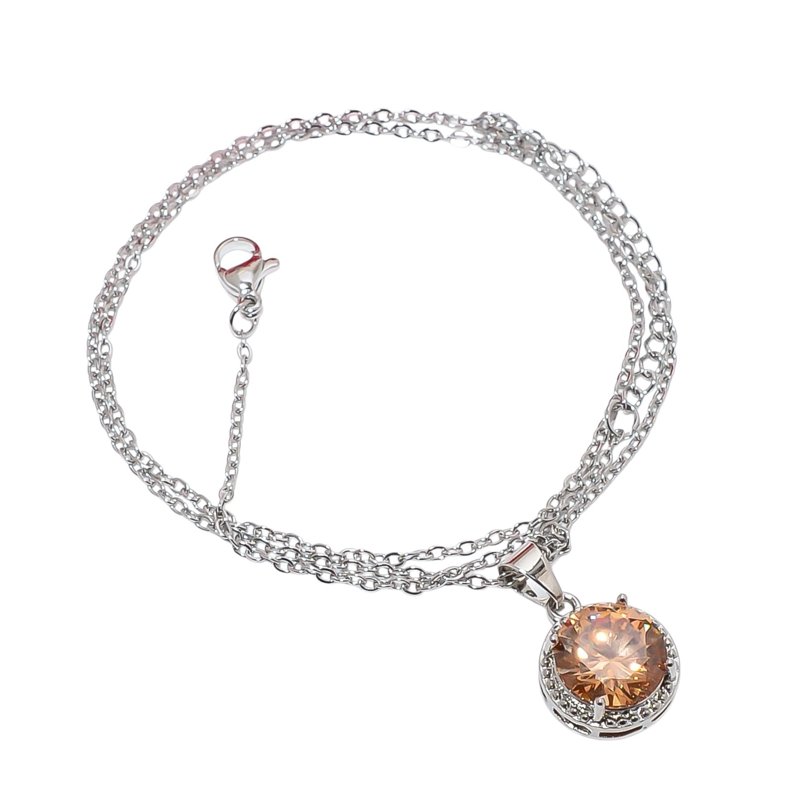 Morganite & Cz 925 Sterling Silver Pendant With Adjustable Chain 18-20″ CP146917