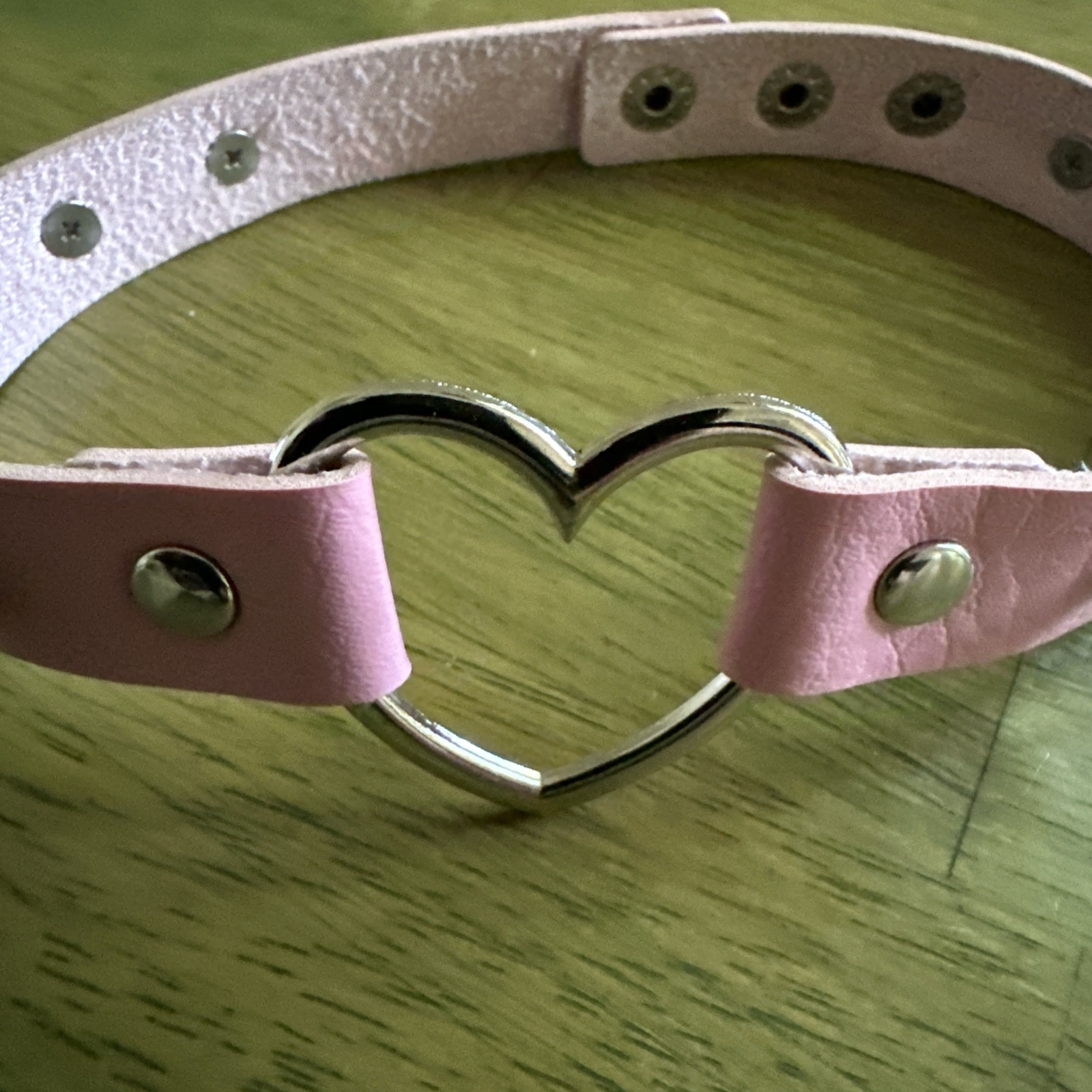 Gothic Stud PU Leather Choker Pink Love Heart Necklace Adjustable Women Collar