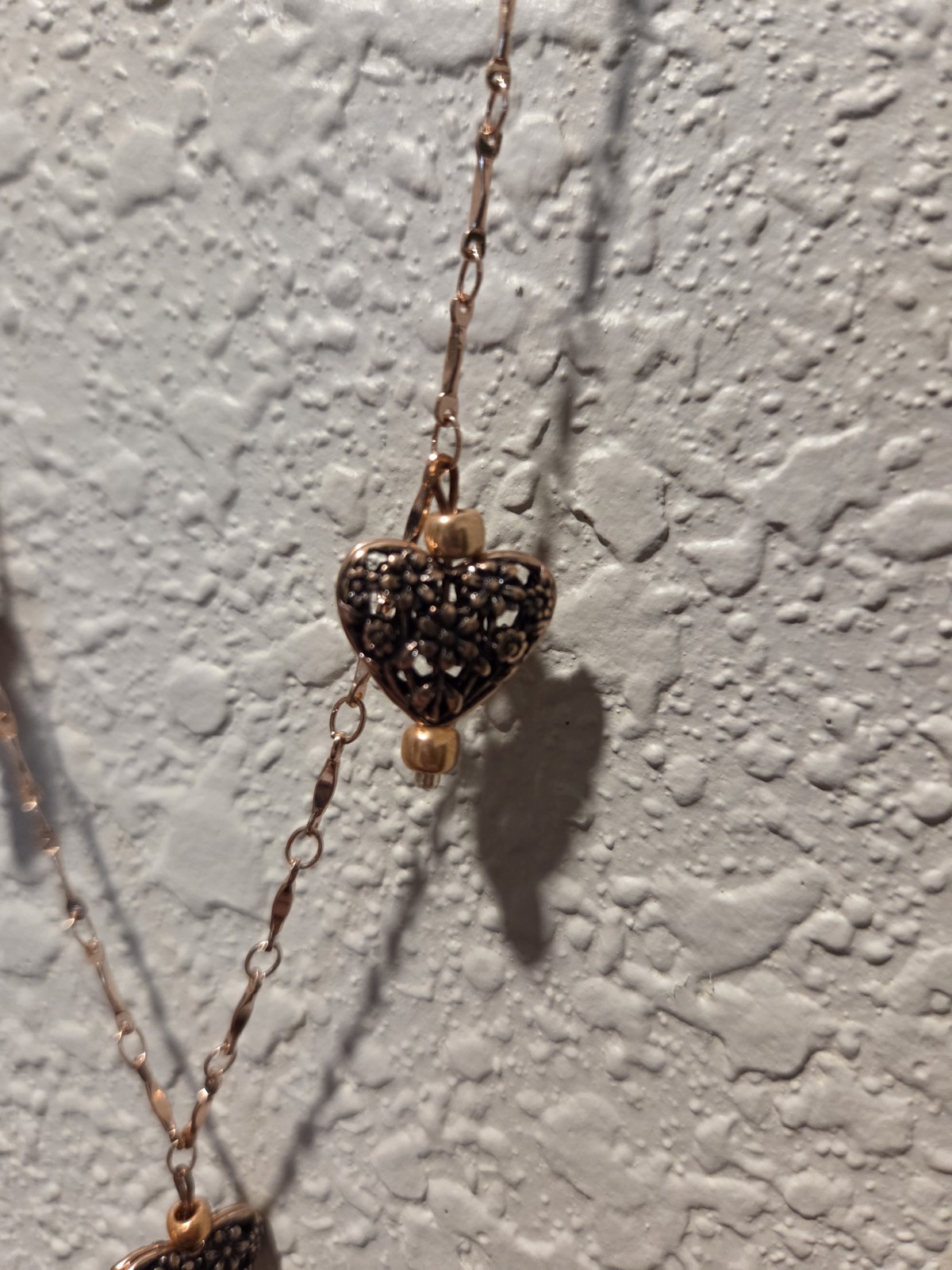 Gold Tone Heart Jewelry Set Necklace & Dangle Earrings, No Stone
