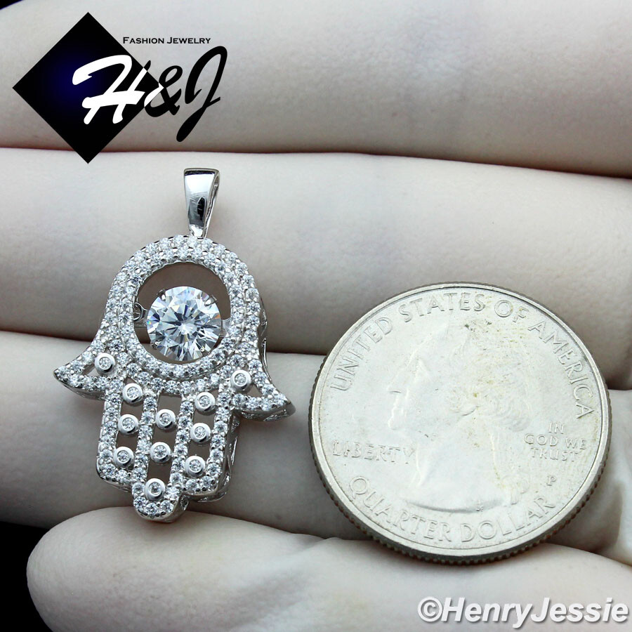 925 STERLING SILVER 20″X2MM MIAMI CUBAN CURB CHAIN ICY CZ HAMSA PENDANT*SP256