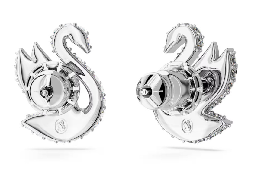 Swarovski Swan stud earrings Swan, White, Rhodium plated 5647873