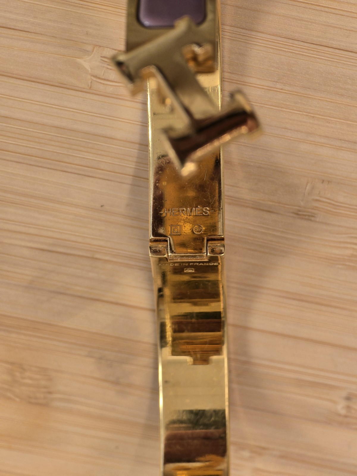 Hermes Clic H Gold-Plated Bangle Bracelet Lavender Enamel Made in France