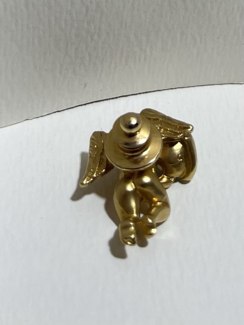 Avon vintage Gold Tone Angel Pin Blue Round Stone Bezel Set Metal 1 Gem Theme