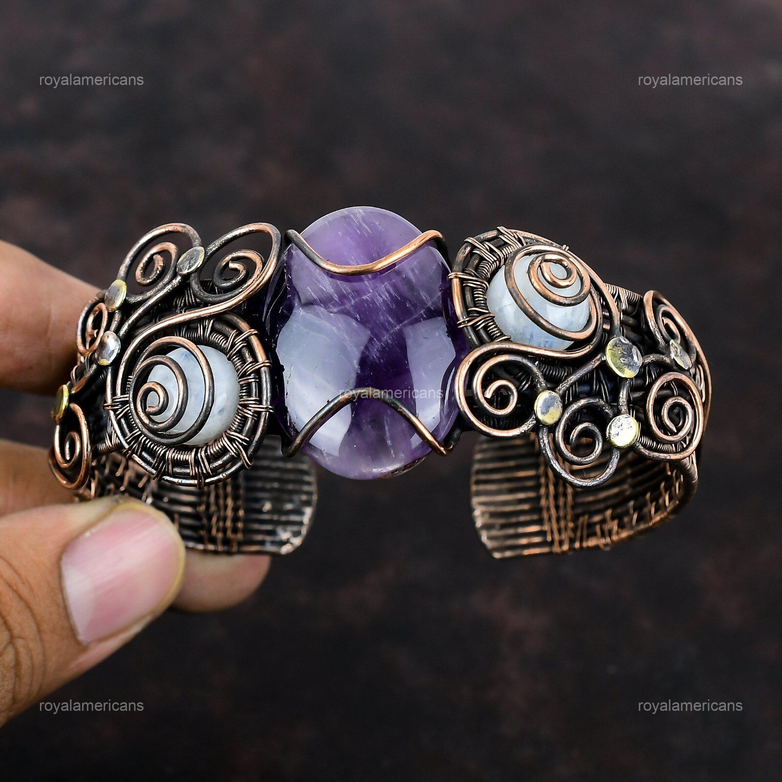 Star Amethyst Wire Wrapped Adjustable Cuff Handcrafted Copper Unique Jewelry
